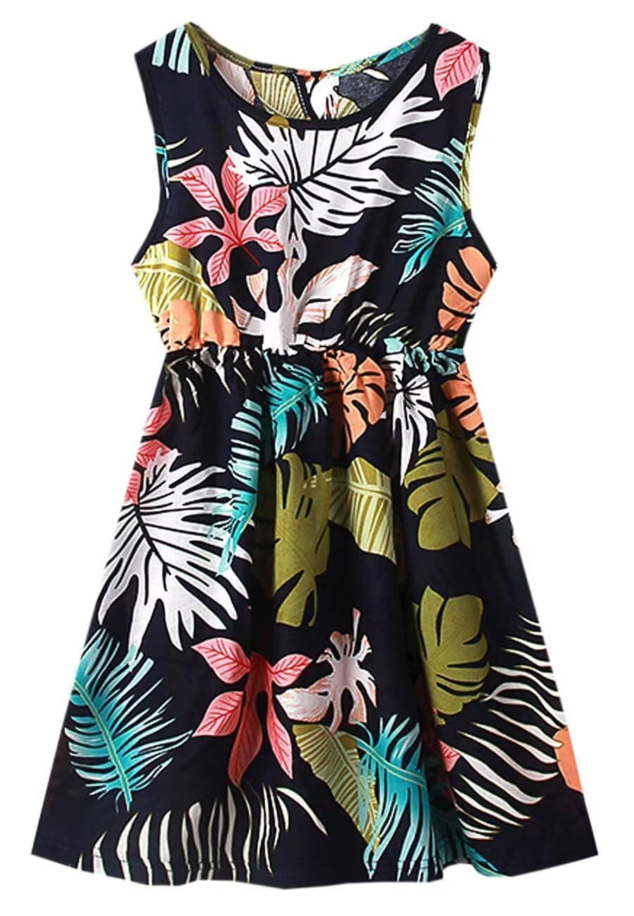 SHOOYING Mommy and Me Matching Dresses - Floral Print Sleeveless Hawaiian Beach Midi Dress Set for Women & Girls | Perfect for Family Photos, Vacations, and Summer Outings