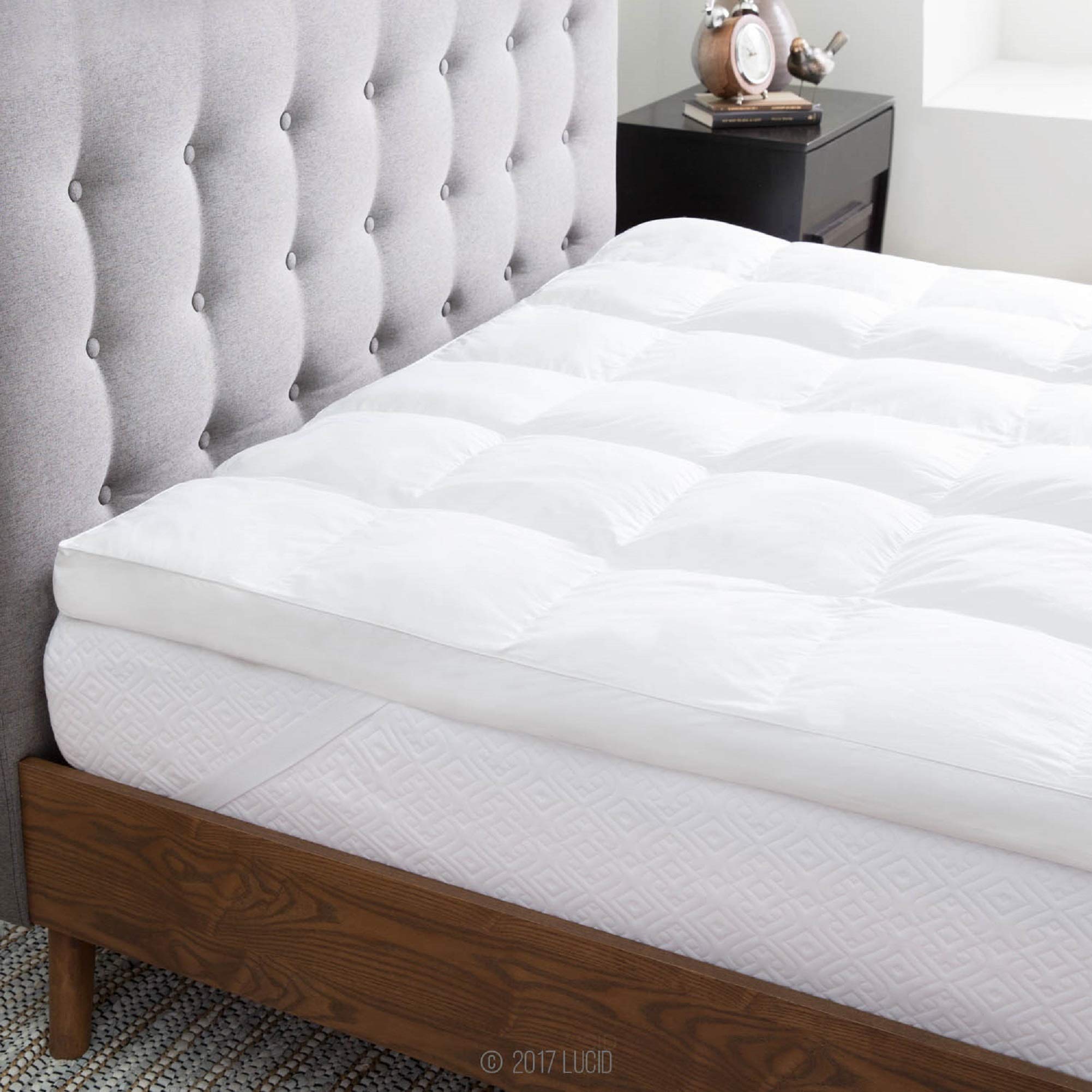 LUCID Ultra Plush 3 Inch Down Alternative Fiber Mattress Topper - Hypoallergenic Pillow Top with Soft Breathable Cotton Percale Cover - Full Size White - Perfect for Allergy Sufferers & Enhanced Sleep Comfort