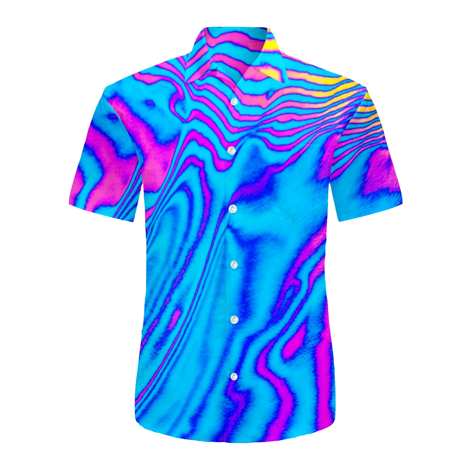 Men's Neon Button-Up Hawaiian Shirts - Vibrant Beach Shirts for Summer Parties & Tropical Vacations | Casual Wear & Night Outfits