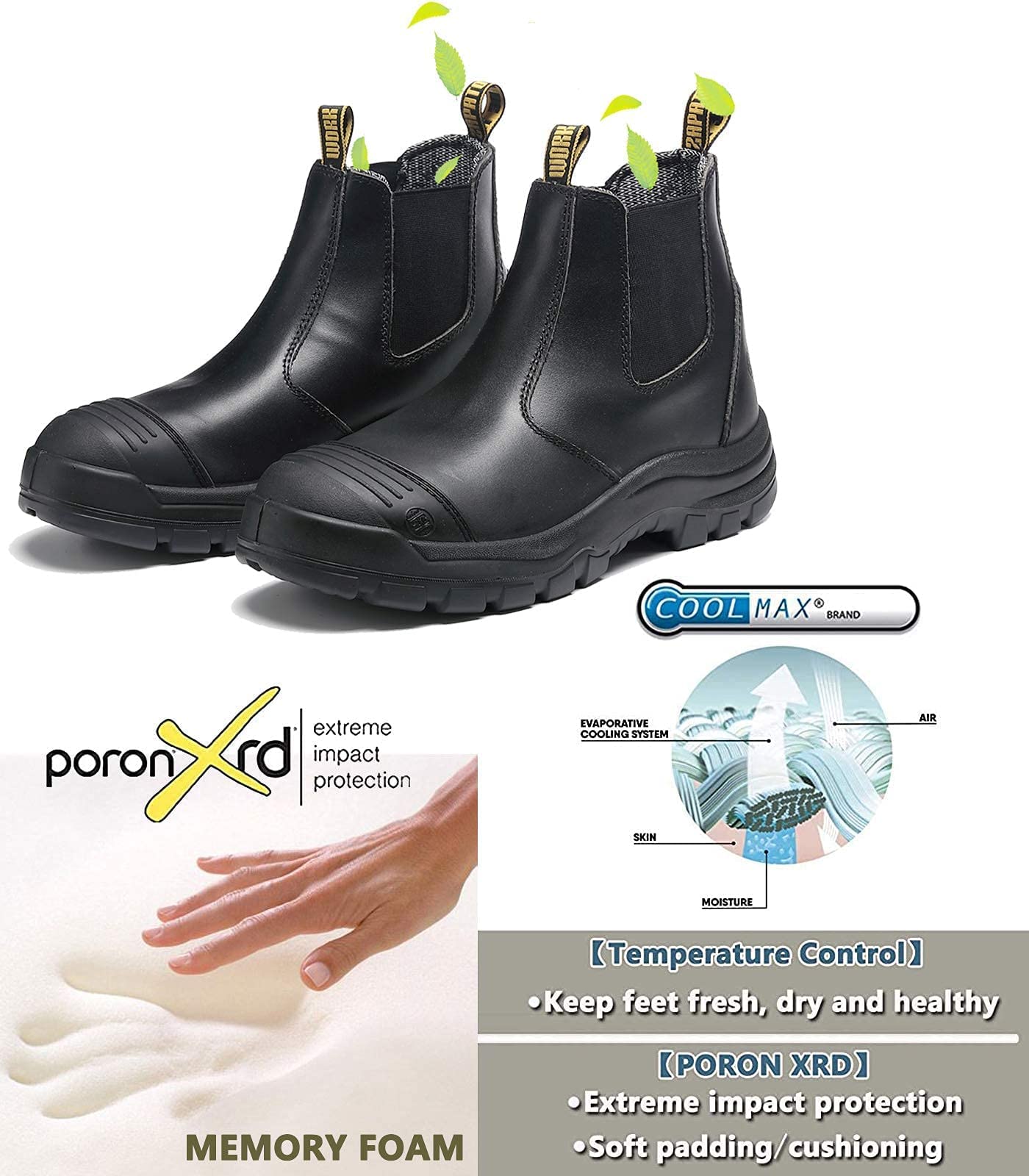 **DIIG Men's Steel Toe & Soft Toe Work Boots - Waterproof, Slip Resistant, Anti-Static Safety Shoes for Construction, Warehouse & Outdoor Work**