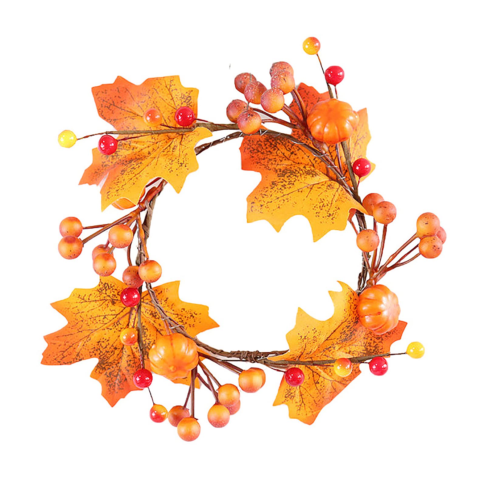 6 PCS Halloween Pumpkin Maple Leaf Candle Rings - 4.7 Inch DIY Artificial Candle Wreaths with Berries for Table Decor, Wedding Centerpieces, Thanksgiving & Fall Party Decorations - Perfect for Fireplace Mantel, Dining Table, and Seasonal Home Decor
