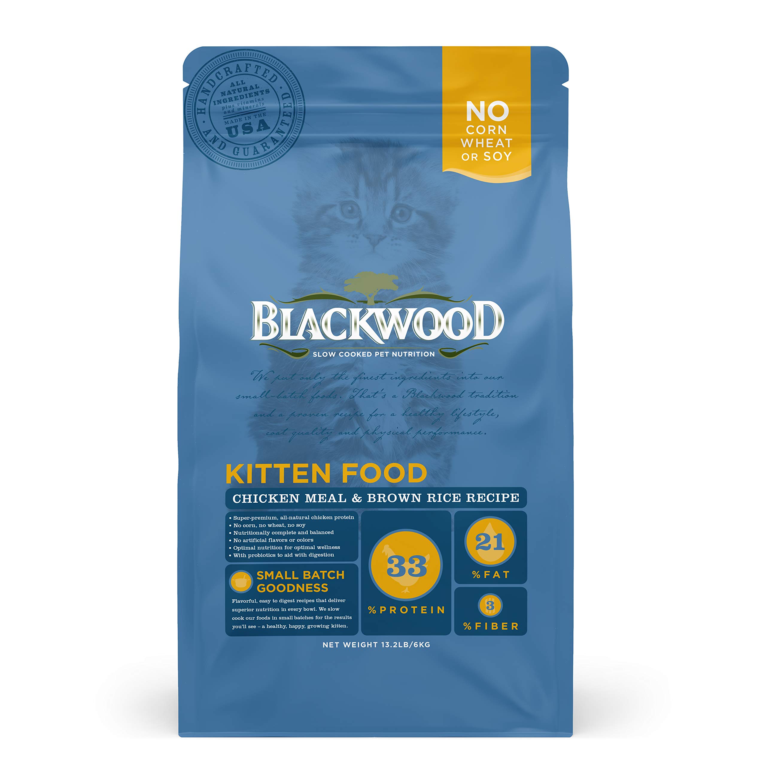 Premium Blackwood Kitten Food - Chicken Meal & Brown Rice Recipe, 6kg (13.2 lb) | High Protein Dry Cat Food for Growing Kittens | Perfect for Indoor & Outdoor Cats | Made in USA