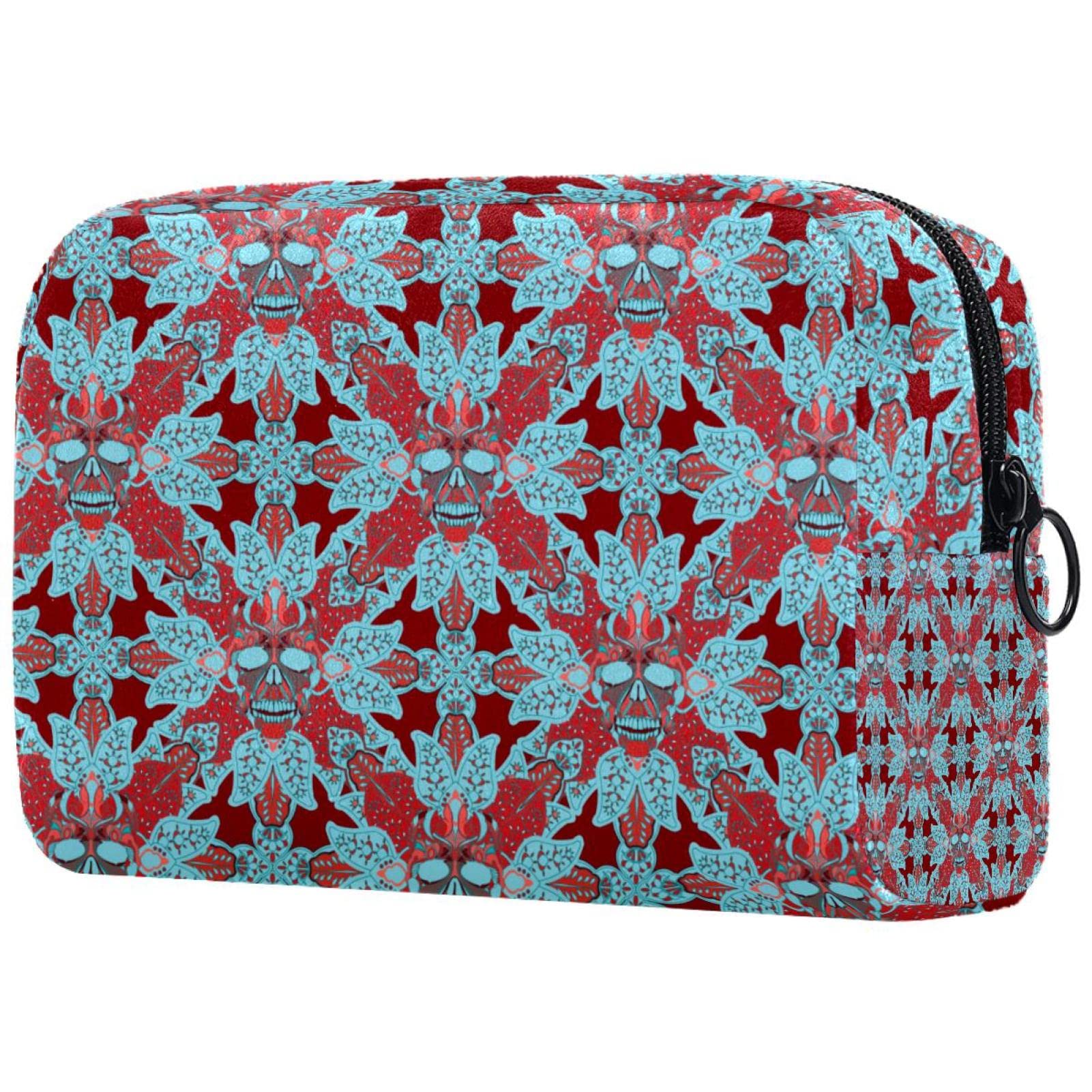 Professional Travel Makeup Bag with Brush Holder - Portable Cosmetic Organizer Case for Women, Skull Pattern Design - Perfect for Travel, Gym, and Daily Storage