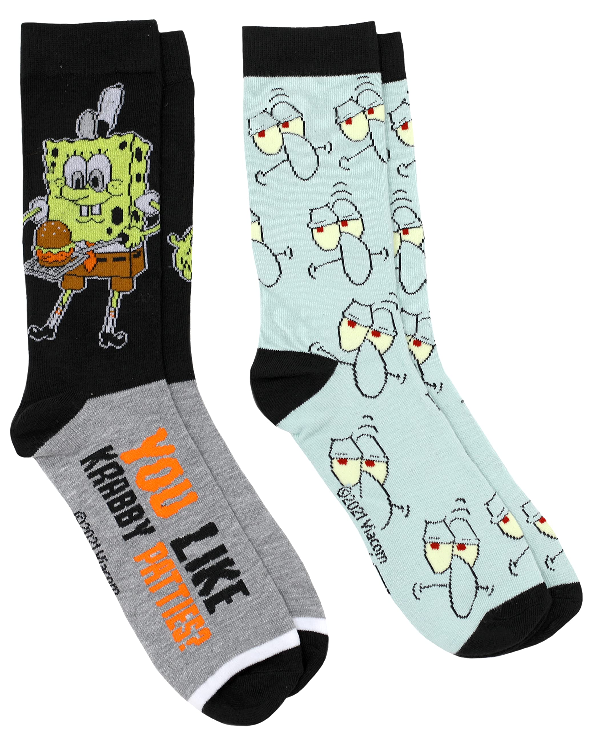 SpongeBob SquarePants Crew Socks for Men - 2 Pairs (Shoe Size 6-12) | Nickelodeon Licensed | Comfortable & Fun Cartoon Socks for Casual Wear, Gifts, and Everyday Use
