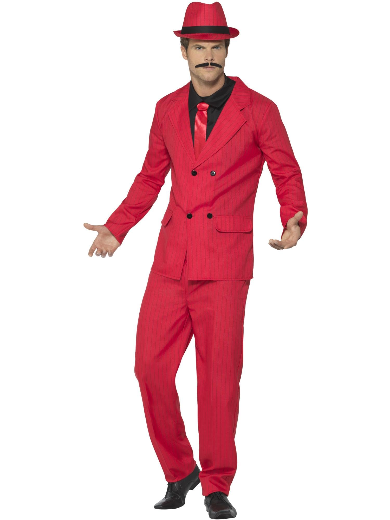 Smiffys Men's Classic Red Zoot Suit - Large Size | 1940s Retro Gangster Costume for Halloween, Themed Parties & Swing Dance Events