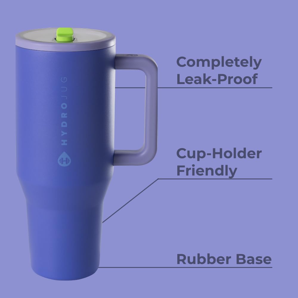 HydroJug Traveler - 40 oz Insulated Stainless Steel Water Bottle with Handle & Flip Straw - Leak Proof, Fits in Cup Holder, Reusable Tumbler with Rubber Base - Perfect Gift for Women & Men (Lime Rickey) - Ideal for Gym, Hiking, Office & Outdoor Activities