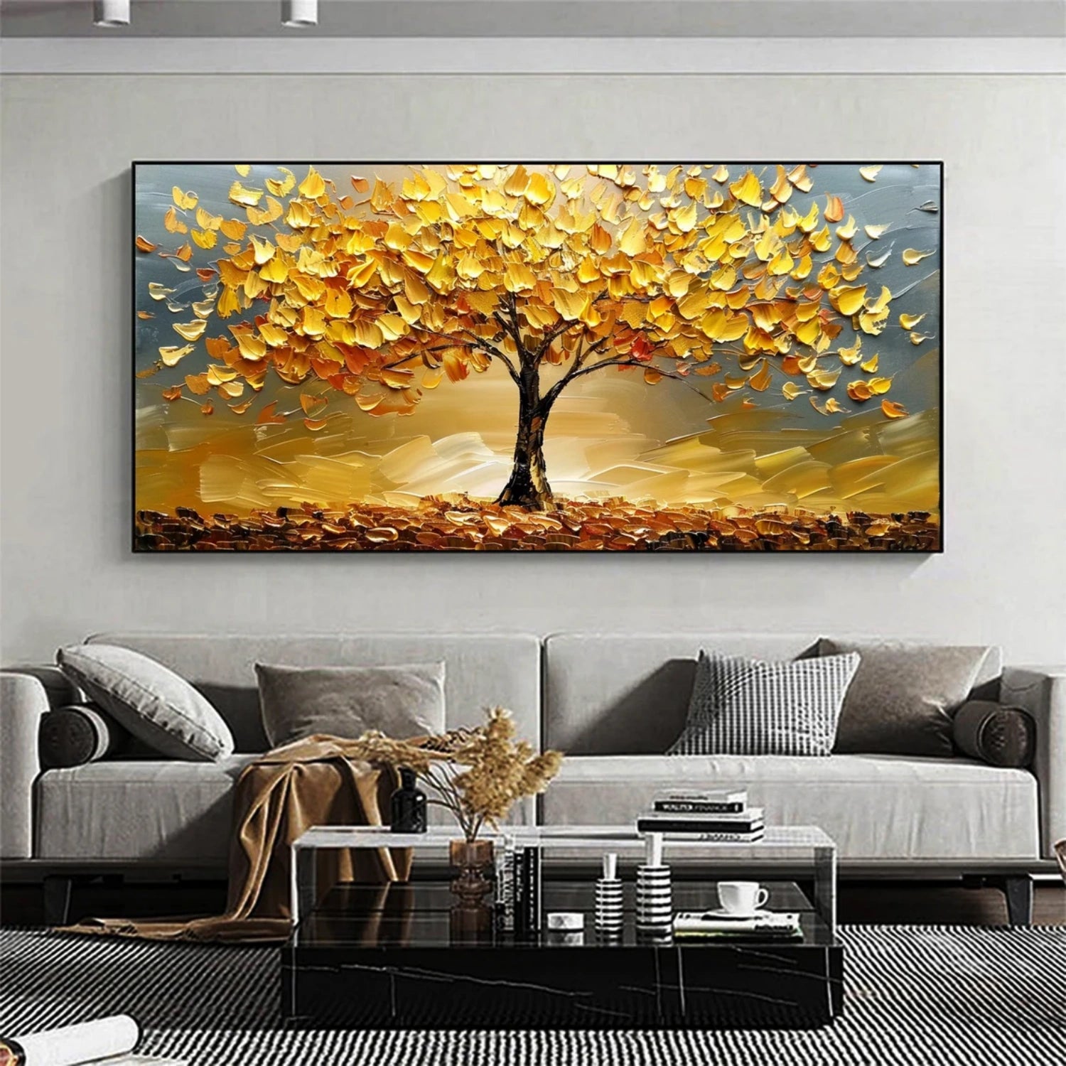 Flower and Tree Painting #FT 193 - Handmade Canvas Wall Art for Home Decor, Living Room, Bedroom & Office