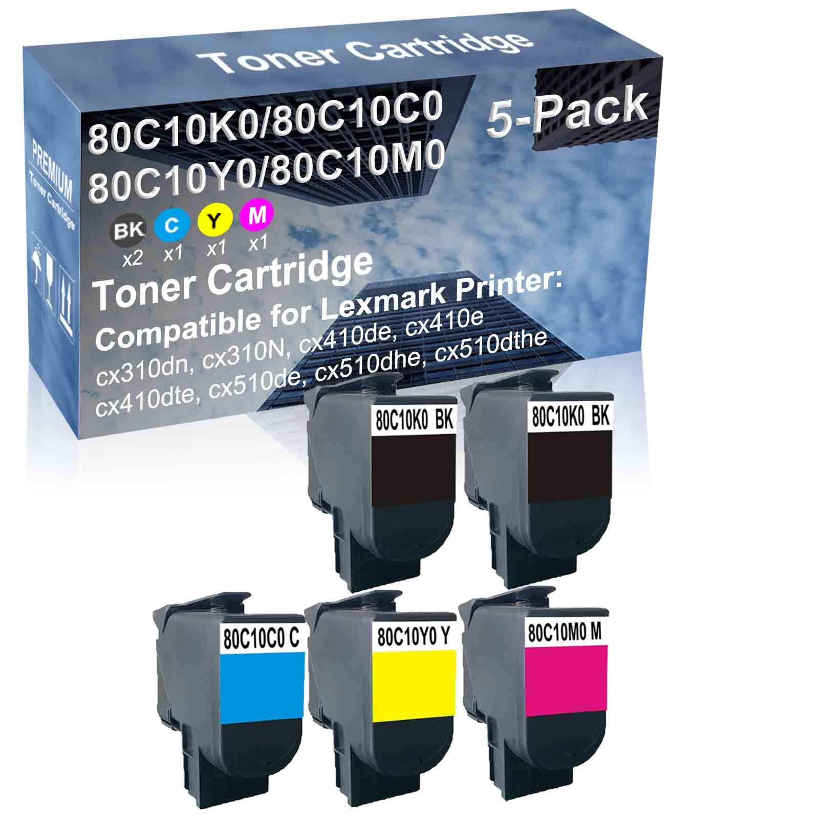 5-Pack (2BK+C+Y+M) High Yield Compatible Toner Cartridge for HP 80C10K0/80C10C0/80C10Y0/80C10M0 - Works with HP Color LaserJet Pro MFP M479fdw/M479fnw Printers - Ideal for Office Printing & High Volume Document Production