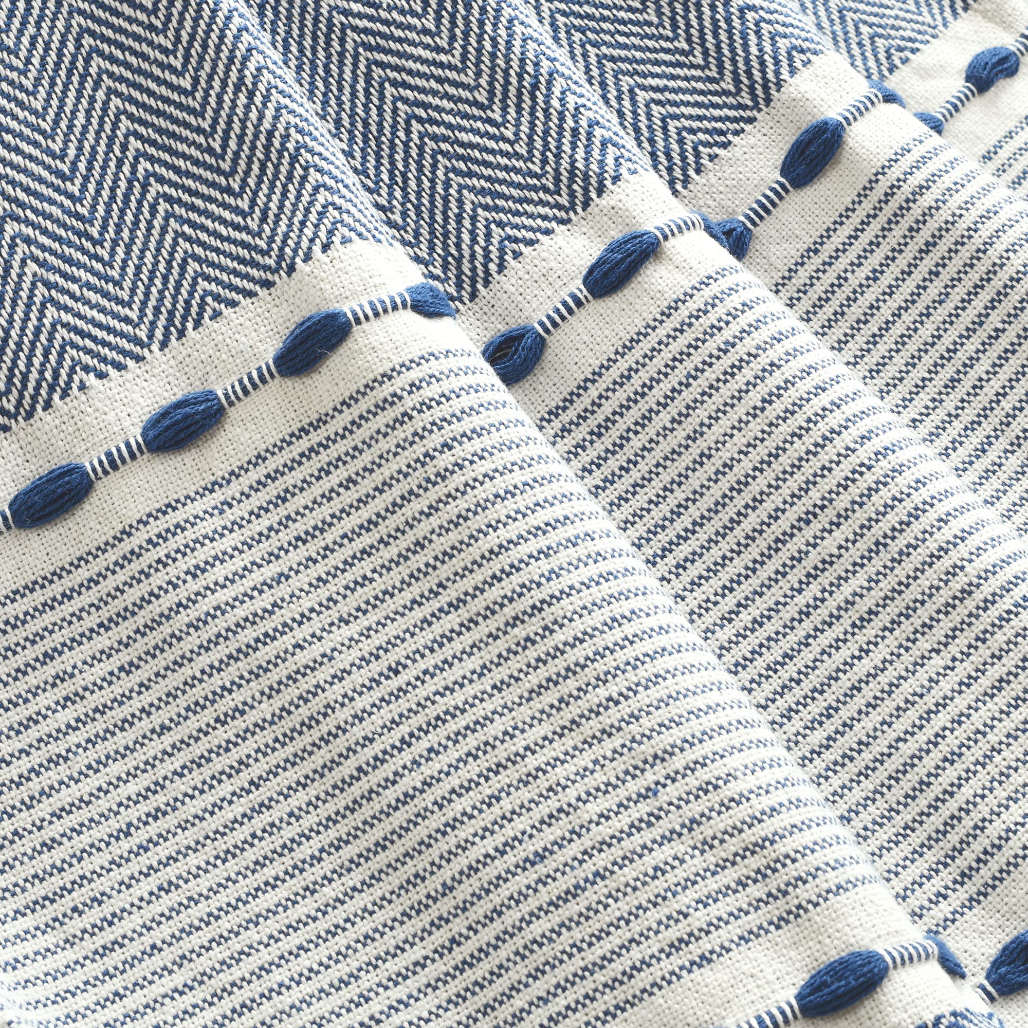 Lush Decor Soft Cotton Woven Tassel Blanket - Navy Herringbone Stripe Throw (50