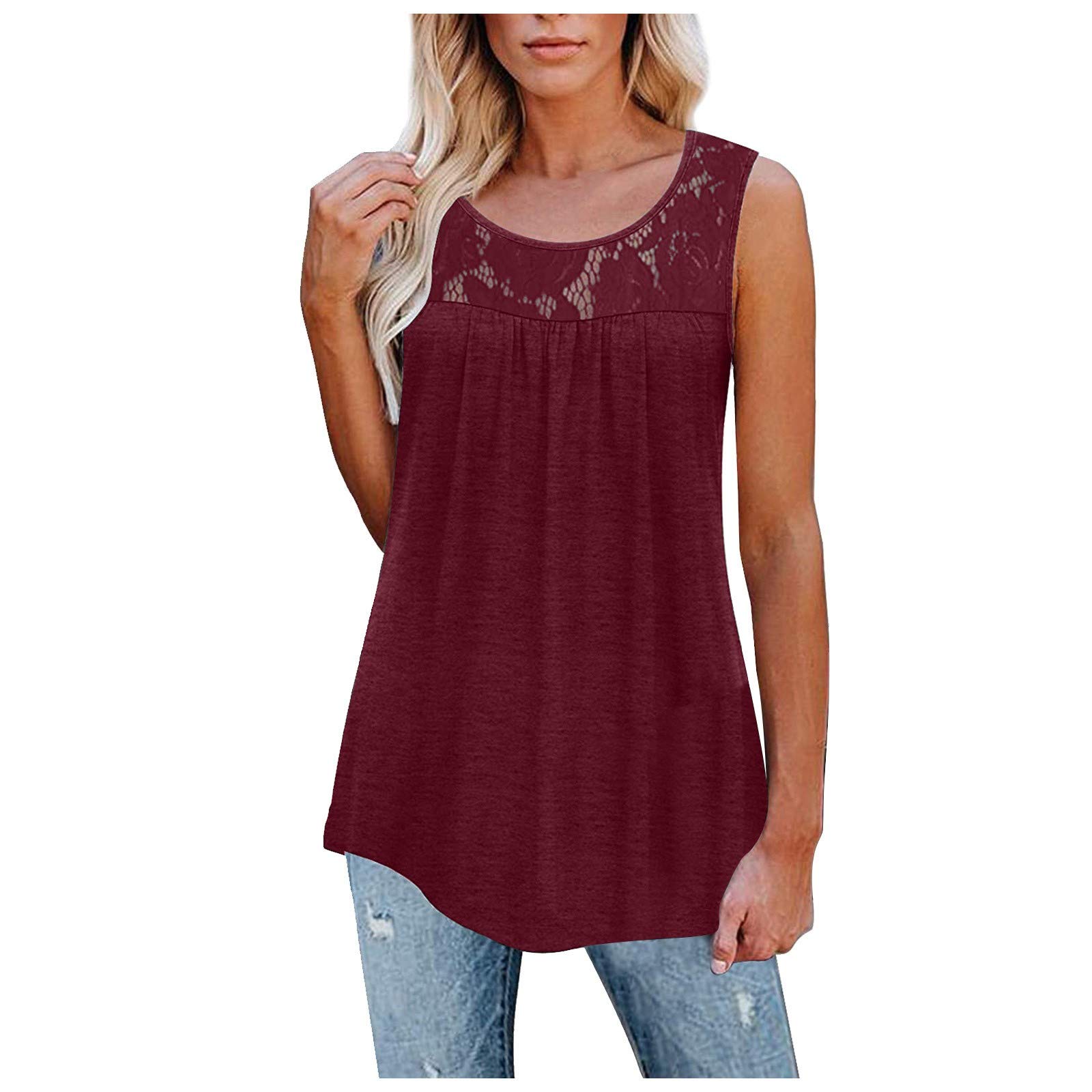Vacger Women's Cotton Sleeveless Lace Ruffle Tank Top - Breathable Loose Tunic Blouse for Yoga, Summer Outfits & Casual Wear