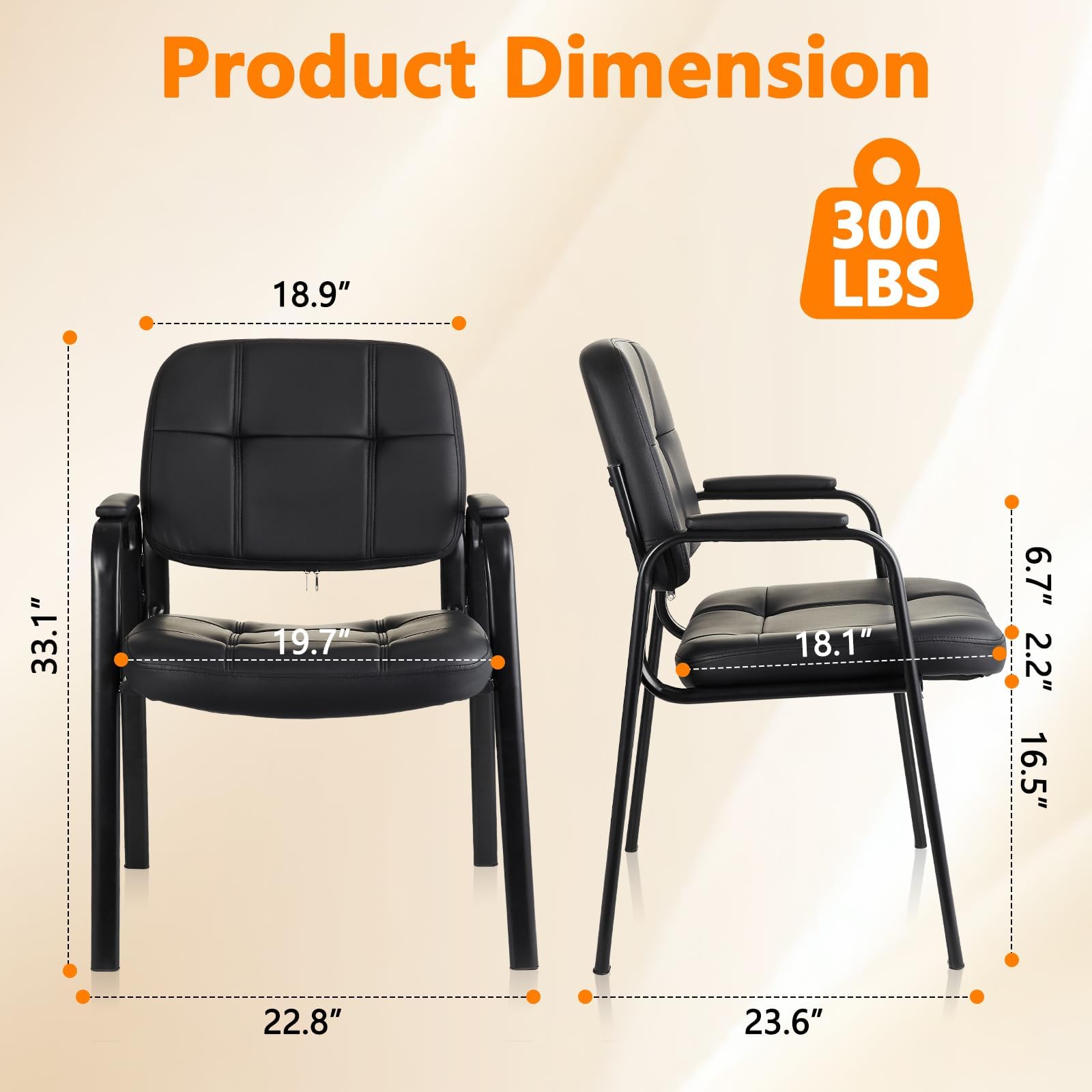 Premium CLLATINA Leather Waiting Room Chairs - Padded Arm Guest Chairs for Office Reception, Conference Room & Lobby - Black Leather Seat with No Wheels - Perfect for Clinics, Hotels & Corporate Spaces