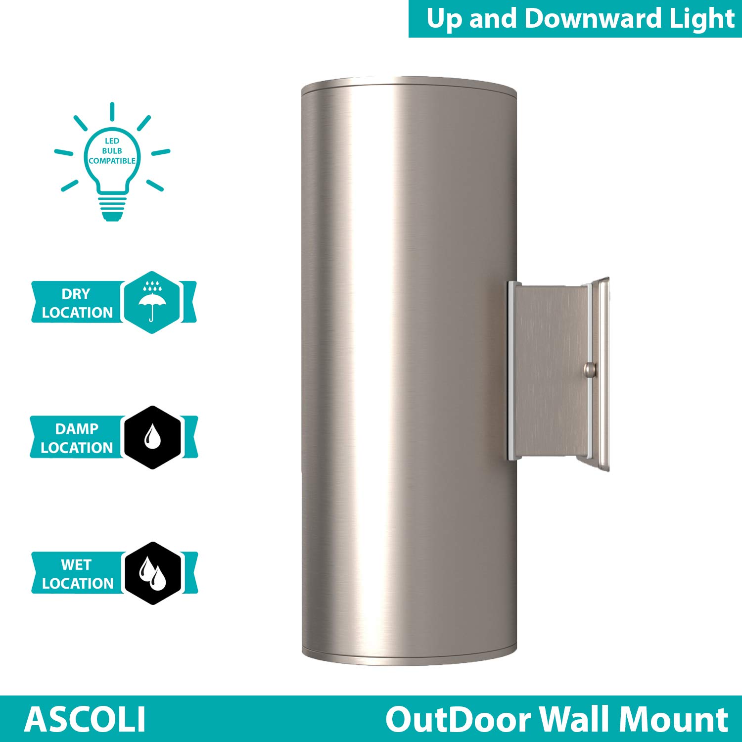 EGLO Ascoli 2-Light Outdoor Wall Sconce - Waterproof & Rust-Resistant Porch Light for Garage, Front Yard, Patio - Silver Finish, 13 Inch - Perfect for Entryway Lighting, Garden Decor & Exterior Home Illumination
