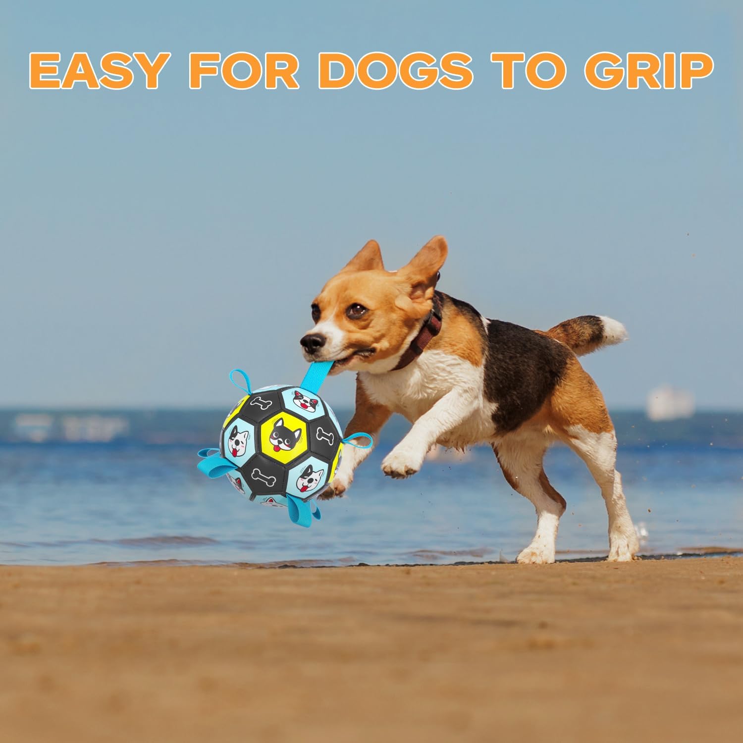 Durable 7 Inch Dog Soccer Ball with Chew-Resistant Straps - Interactive Herding Ball for Medium & Large Dogs - Perfect for Fetch, Training & Outdoor Play - Great Puppy Birthday Gift for Active Pets