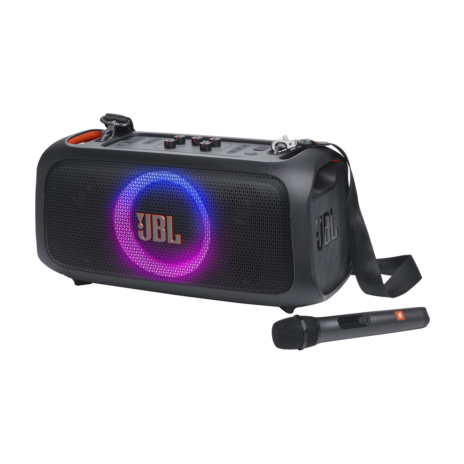 JBL PartyBox On-The-Go Essential Portable Bluetooth Speaker with Built-in LED Lights & Wireless Mic - Premium Sound for Outdoor Parties, Beach, Camping & Home Entertainment (Renewed, Black)