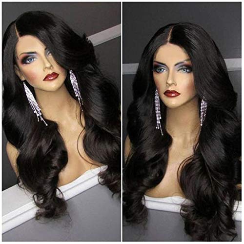 Majik Full Head Curly Wavy Human Hair Lace Front Wig for Women - 20-24 Inch Natural Black Color with Free Hair Dryer, 6 Clips & Hair Brush Set with Mirror | Perfect for Daily Wear, Cosplay, Parties and Special Occasions
