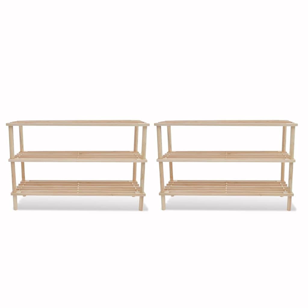3-Tier Solid Fir Wood Shoe Rack - 2 Pack Space-Saving Shoe Cabinet for Entryway, Hallway, Living Room & Closet Organization - Perfect for Small Spaces & Home Decor