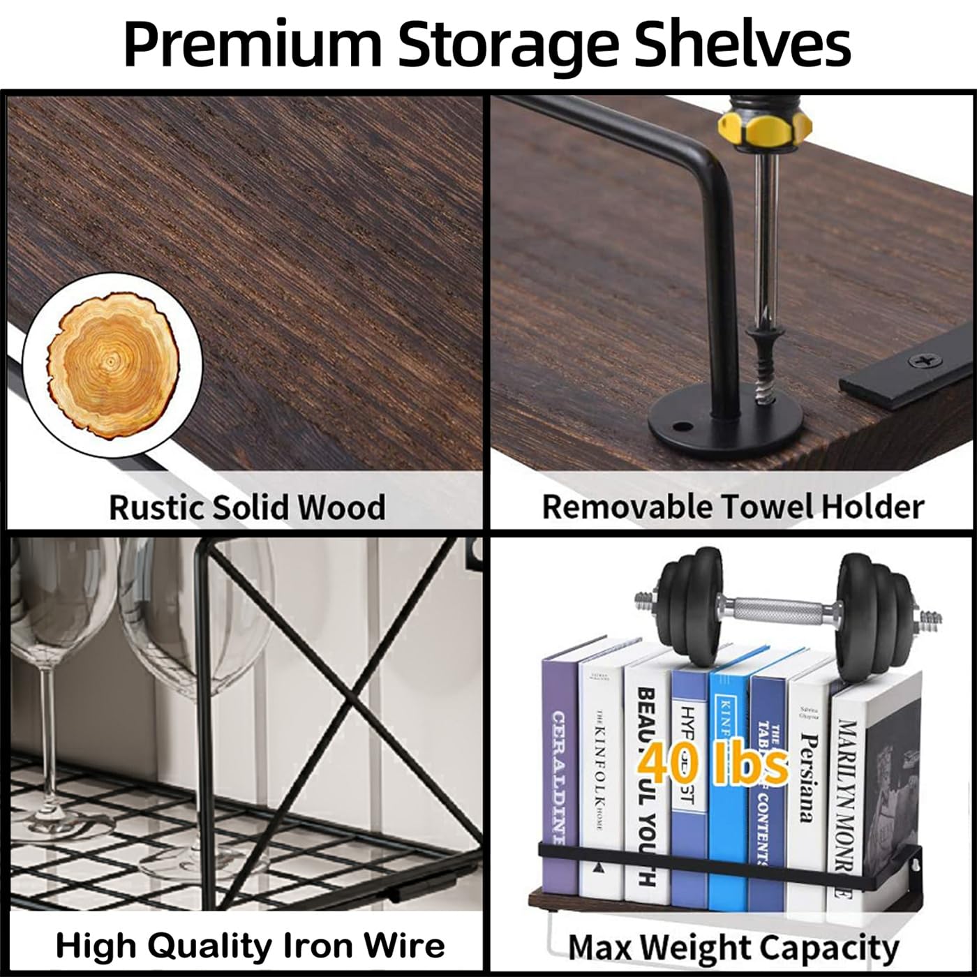 Floating Wall Shelves with Storage Basket - Rustic Wood Wall Mount Shelf for Bathroom, Living Room, Kitchen - Perfect for Organizing Toilet Paper, Towels & Decor | Space-Saving Home Storage Solution