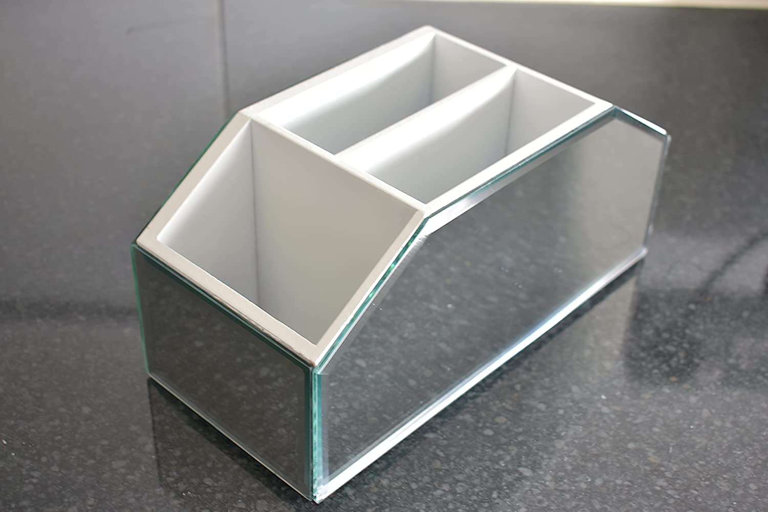 Crystal Glamour Beauty Box - Makeup Brush Holder & Organizer with Crushed Diamond Jewel Mirror, 26x12x12cm - Perfect for Vanity, Travel & Makeup Storage