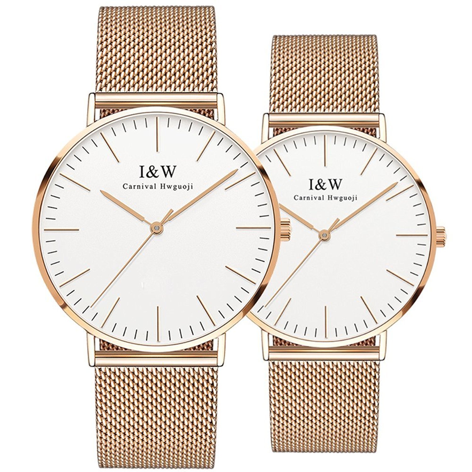 MASTOP Couple Watches for Women and Men - Ultra Thin Minimalist Stainless Steel Mesh Band Quartz Watch Set - Perfect Anniversary, Wedding, Valentine's Day Gift - Ideal for Date Nights, Formal Events & Everyday Wear