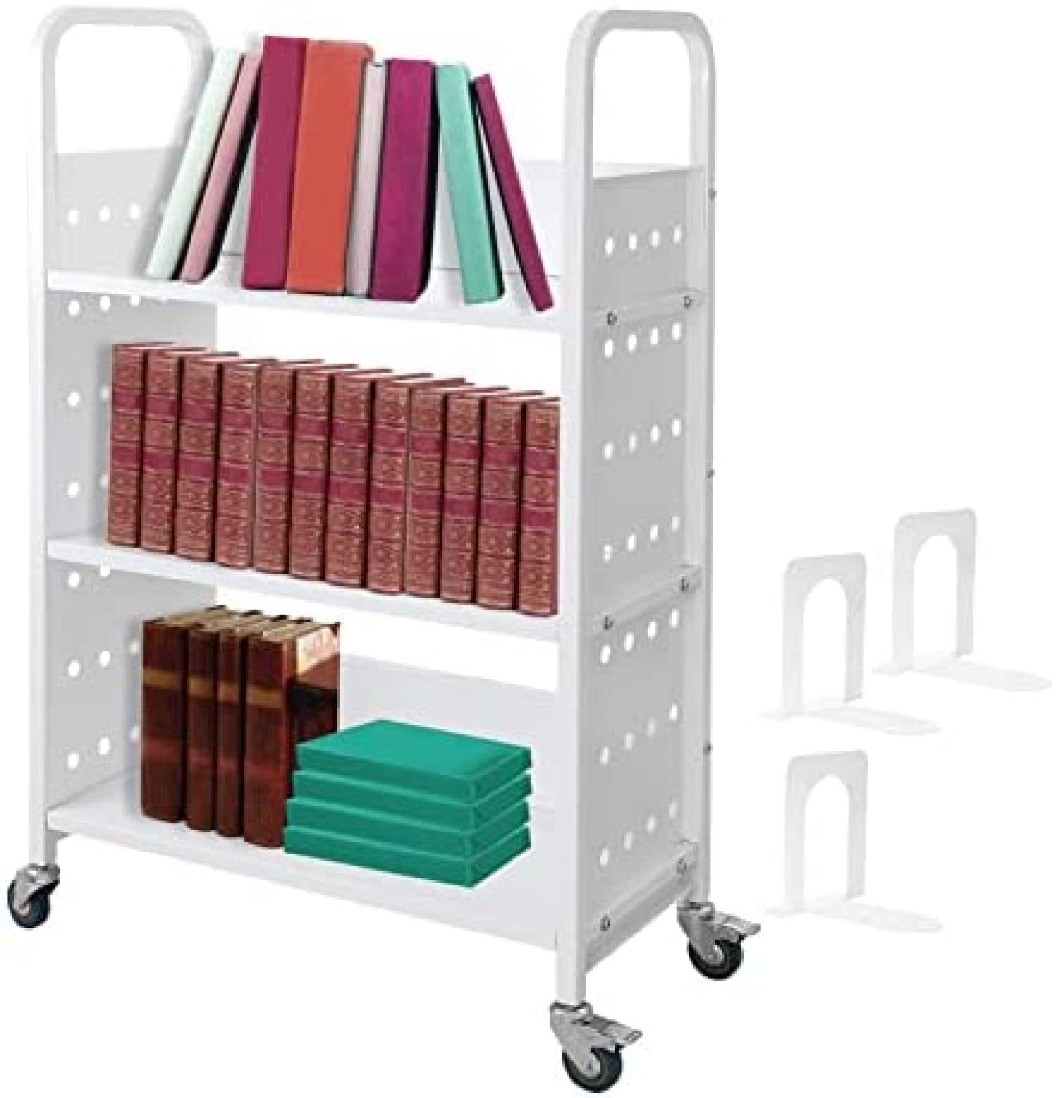 200 LBS Heavy Duty Library Book Cart - Single Sided L-Shaped/V-Shaped Rolling Book Truck with 4 Lockable Wheels for Home, Office & School Use - Perfect for Book Storage, Classroom Organization & Library Shelving