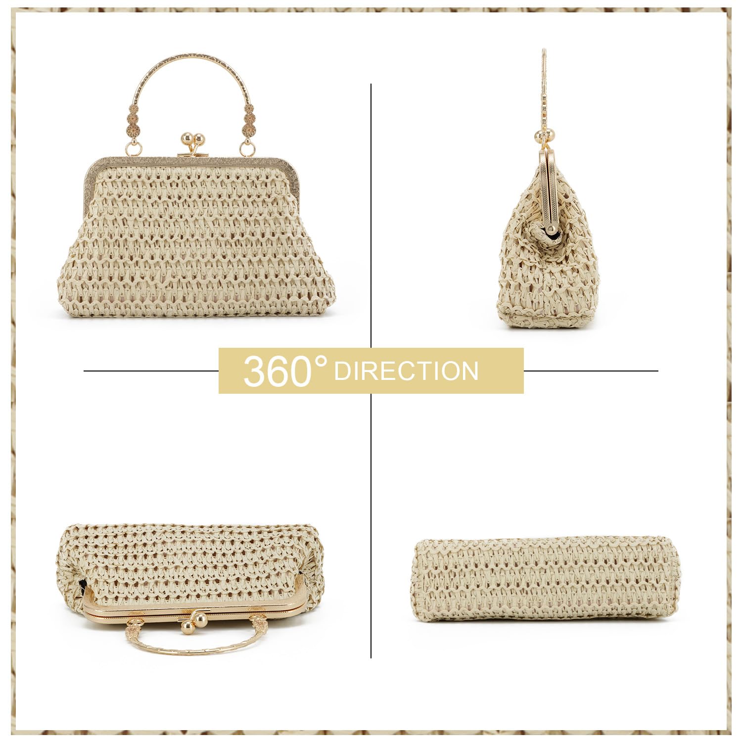 KUANG! Women's Woven Straw Clutch Handbag - Elegant Evening Purse & Summer Beach Shoulder Bag | Perfect for Weddings, Parties, Vacations & Boho Fashion