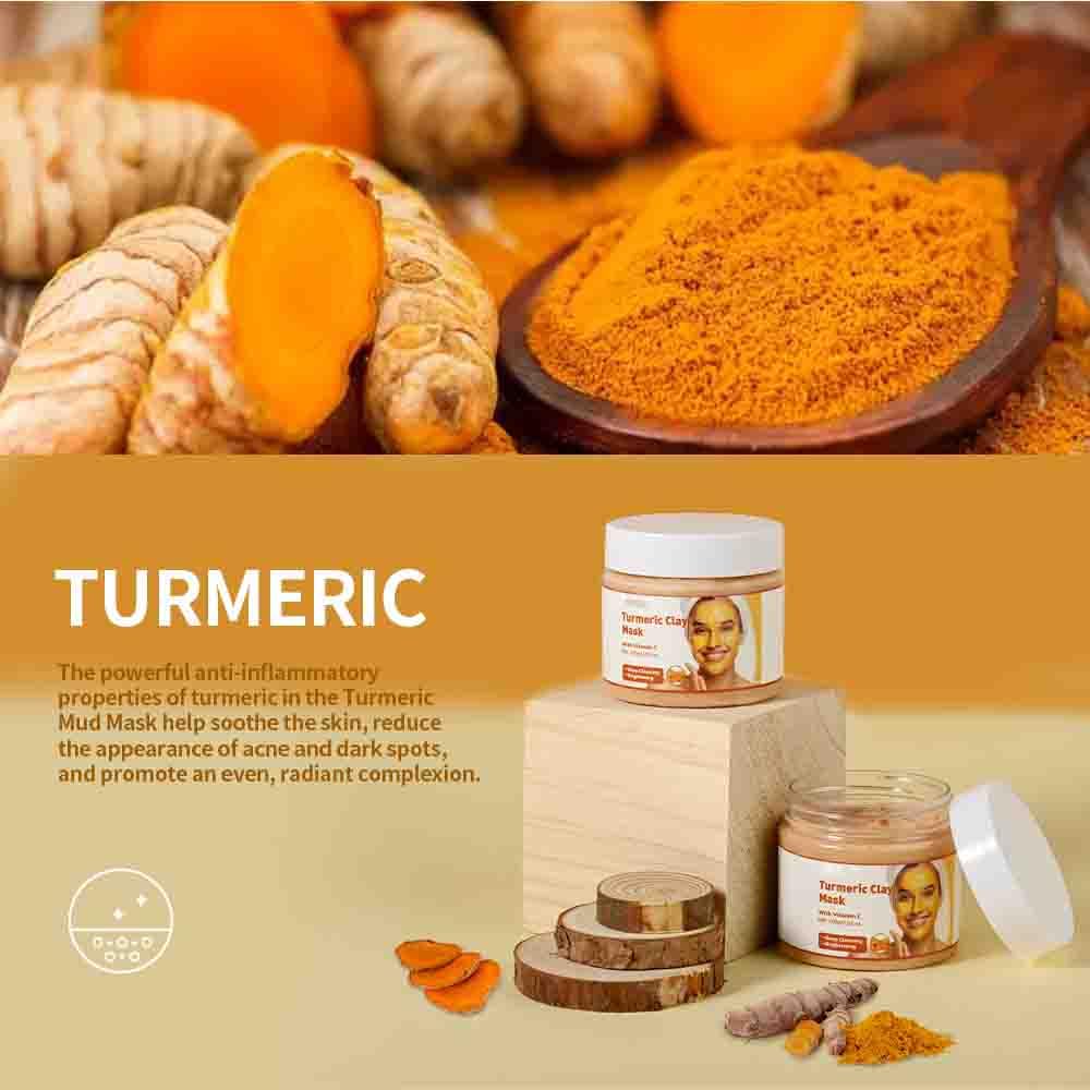 Turmeric Clay Mask with Vitamin C - Deep Cleansing Face Mask for Acne, Pores & Dark Spots | Brightens Skin, Controls Oil & Refines Pores | Organic Skincare for Oily & Combination Skin | Perfect for Daily Detox & Glow Boosting Routine (1 Pack, Yellow, Large Size)