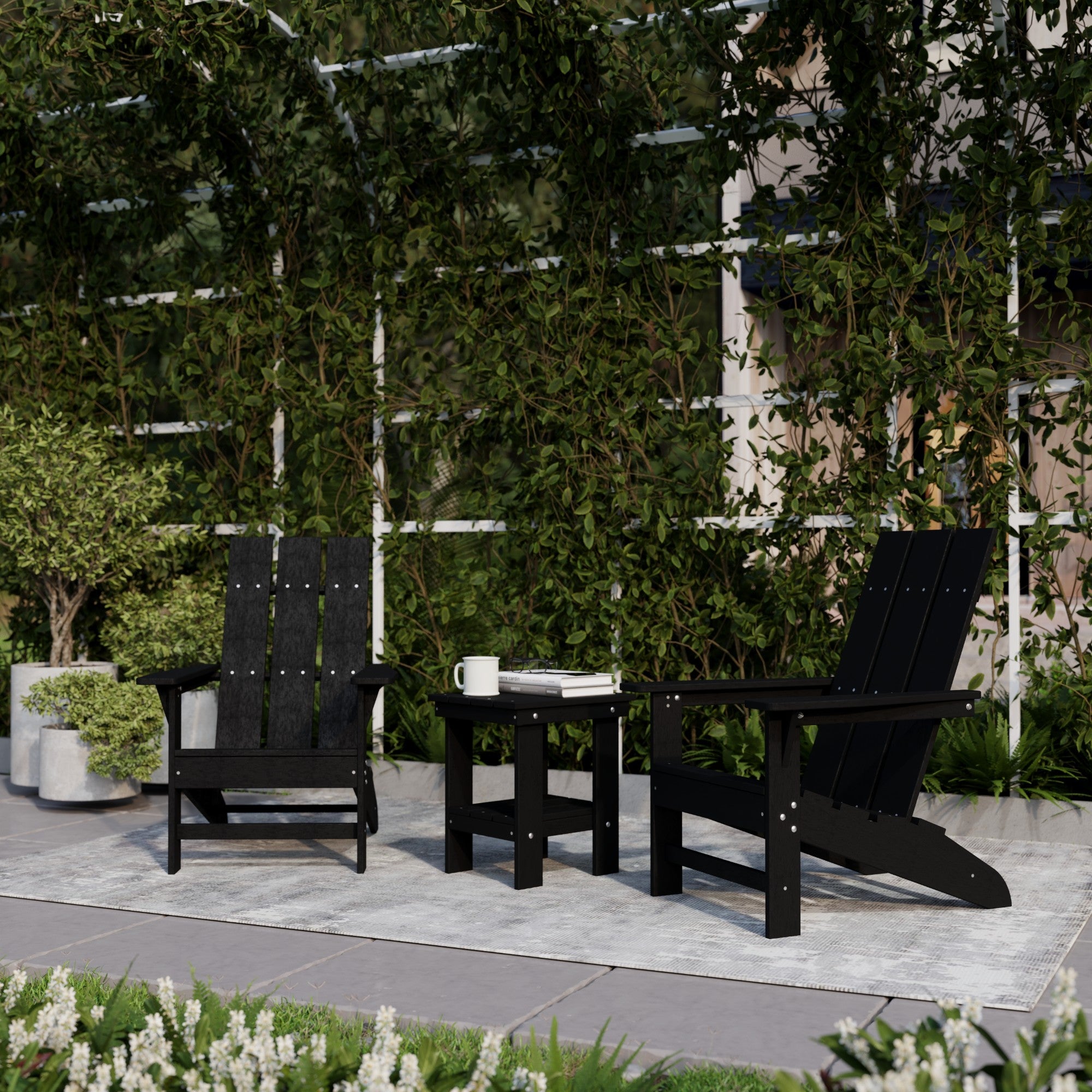 Freedom 3-Piece Modern Adirondack Chair Set with Side Table - Outdoor Patio Furniture for Backyard, Garden & Poolside Relaxation
