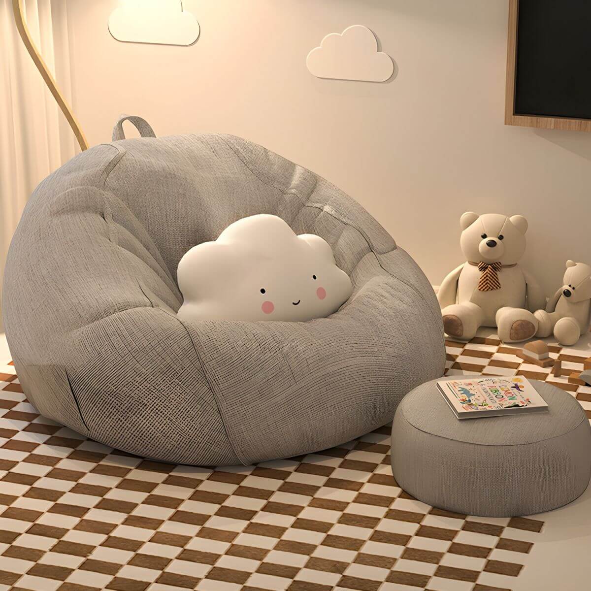 Premium Linen Upholstered Bean Bag Chair Set with Extra Firm Polystyrene Bean Fill - Comfortable Lounge Seating for Living Room, Bedroom, or Game Room