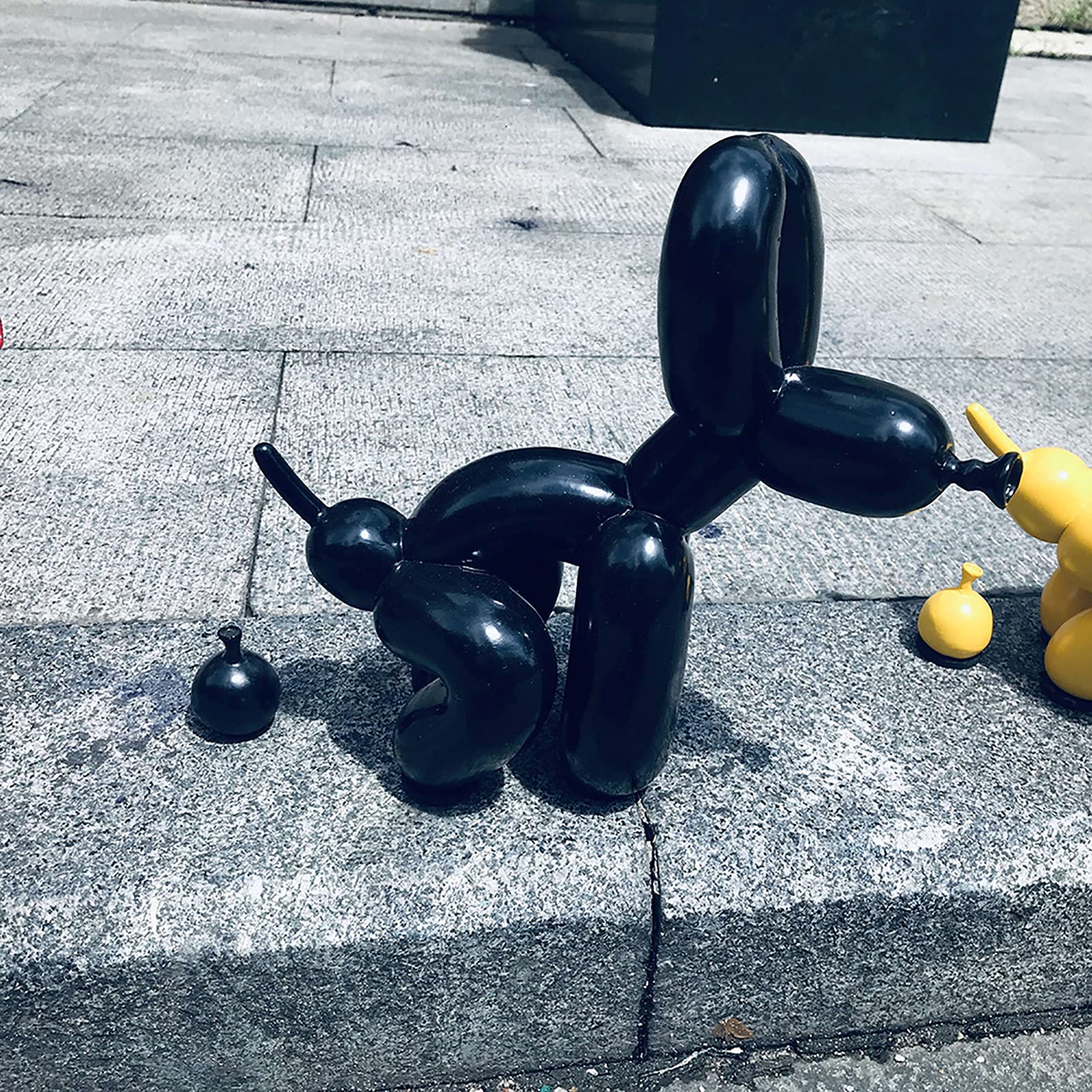 ADSEA Handmade Shiny Balloon Dog & Poop Figurine - Modern Art Sculpture for Home Decor, Black (23x9.5x22cm/9x4x9in) - Perfect for Living Room, Office Desk & Gift Giving