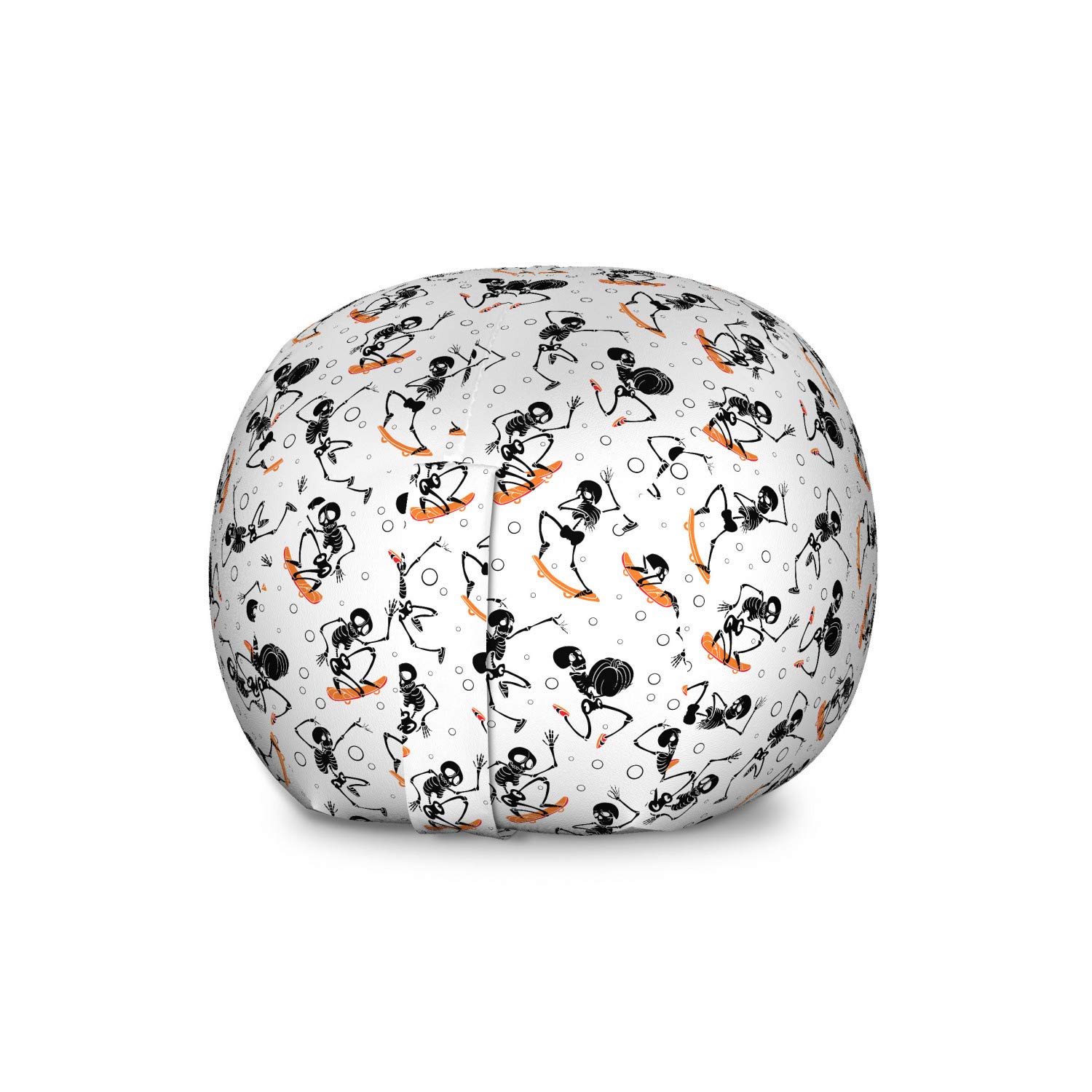 Ambesonne Skeleton Storage Toy Bag Chair - Large Washable Stuffed Animal Organizer with Whimsical Skateboard & Bubbles Design in Charcoal Grey & White | Perfect for Kids' Room, Playroom & Dorm Organization