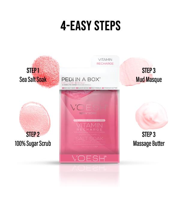 Voesh Pedi in a Box Vitamin Recharge Foot Treatment Kit - Exfoliating & Moisturizing Foot Care for Soft Smooth Feet - Perfect for At-Home Spa, Relaxation & Self-Care Routine