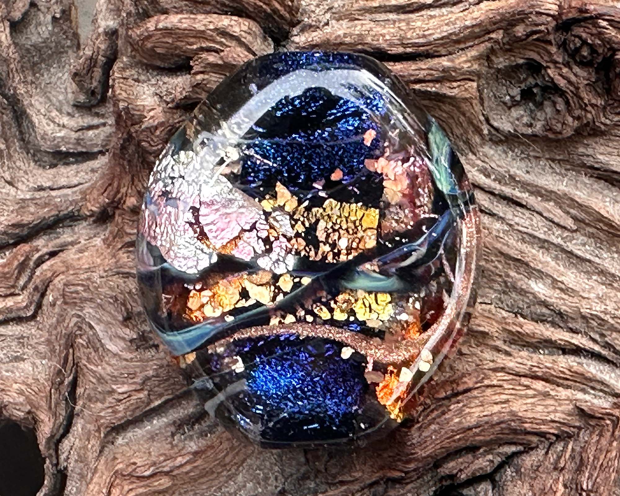 Blue Dichroic Glass Focal Bead for Jewelry Making - Handmade Lampwork Beads with Metallic Shimmer - Perfect for Necklaces, Bracelets & DIY Craft Projects