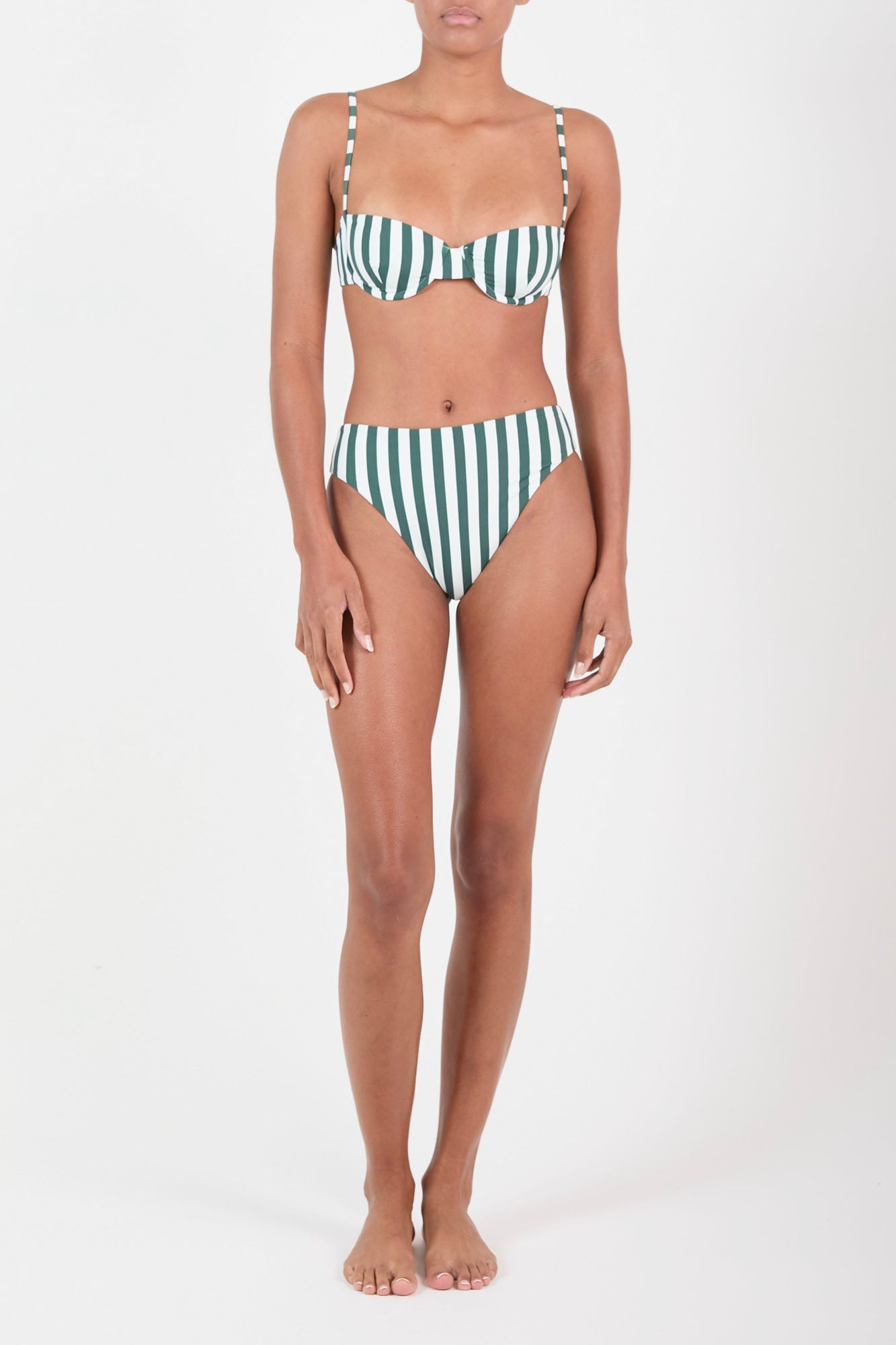 Balconette Underwire Bikini Top - Green Stripes Push Up Bikini for Women | Perfect for Beach, Pool, and Summer Vacations