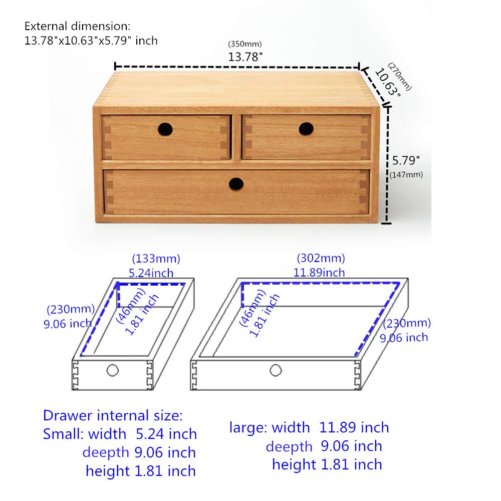 Kirigen Natural Wooden Desktop Organizer with 3 Drawers - 2-Layer Office Supplies & Jewelry Storage Shelf - Perfect for Home Office, Desk Organization, and Small Item Storage (NA, 2-Layer & 3 Drawers)