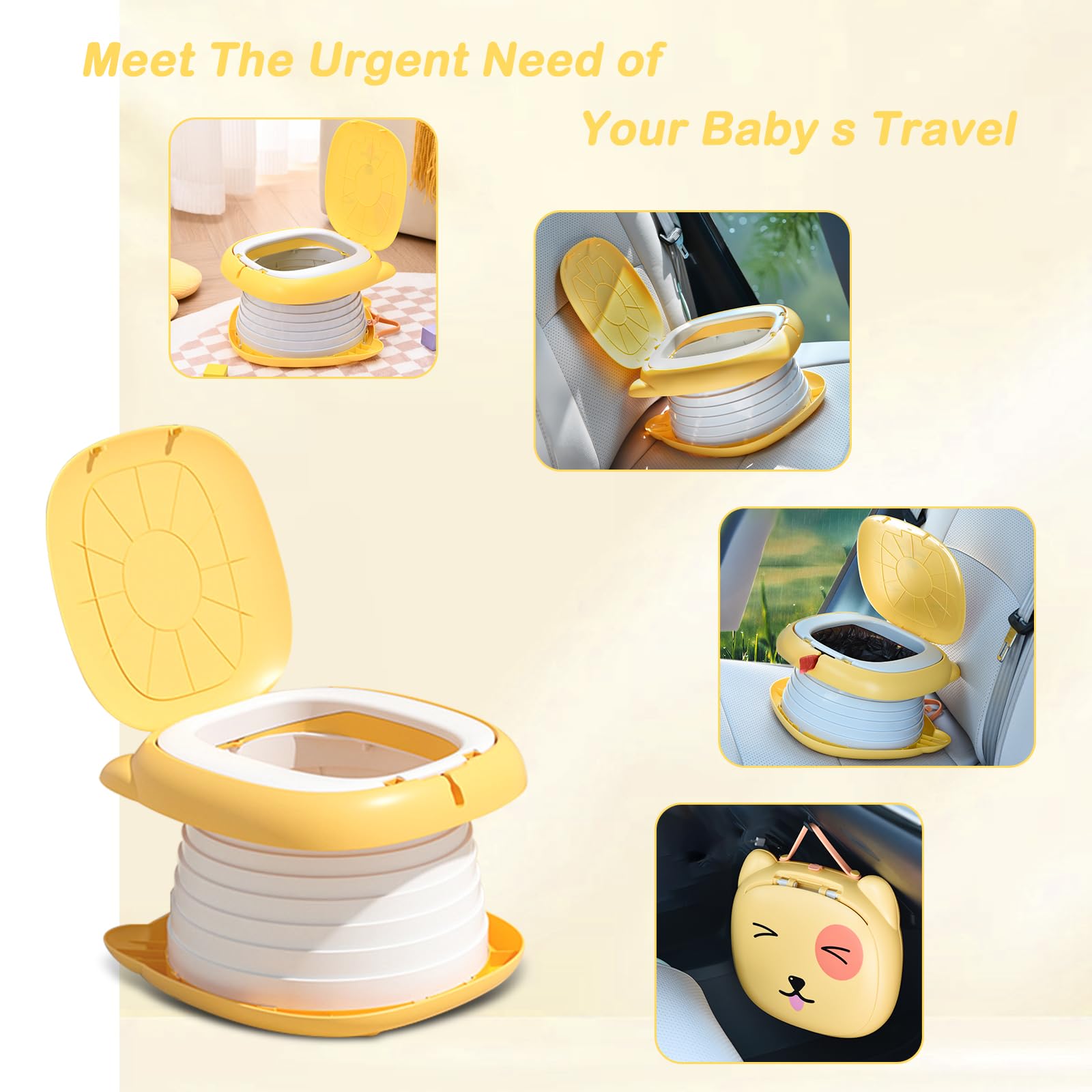 YSZawmx Foldable Portable Potty Training Toilet Seat for Toddlers - Travel Potty for Boys & Girls - Indoor, Outdoor & Camping Use - Includes Garbage Bags (Yellow) - Perfect for Road Trips, Hiking & Home Potty Training
