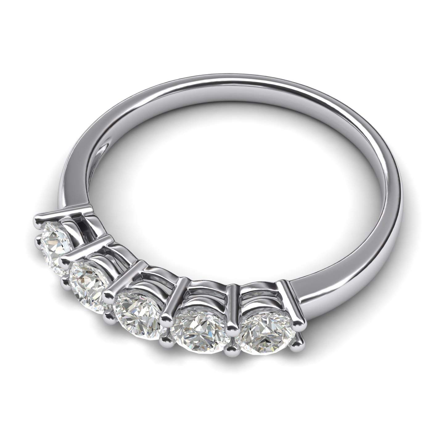 14K White Gold Five Stone Anniversary Ring with Simulated Diamonds (1.25ctw) - Elegant Eternity Band for Women - Perfect for Weddings, Anniversaries & Special Occasions