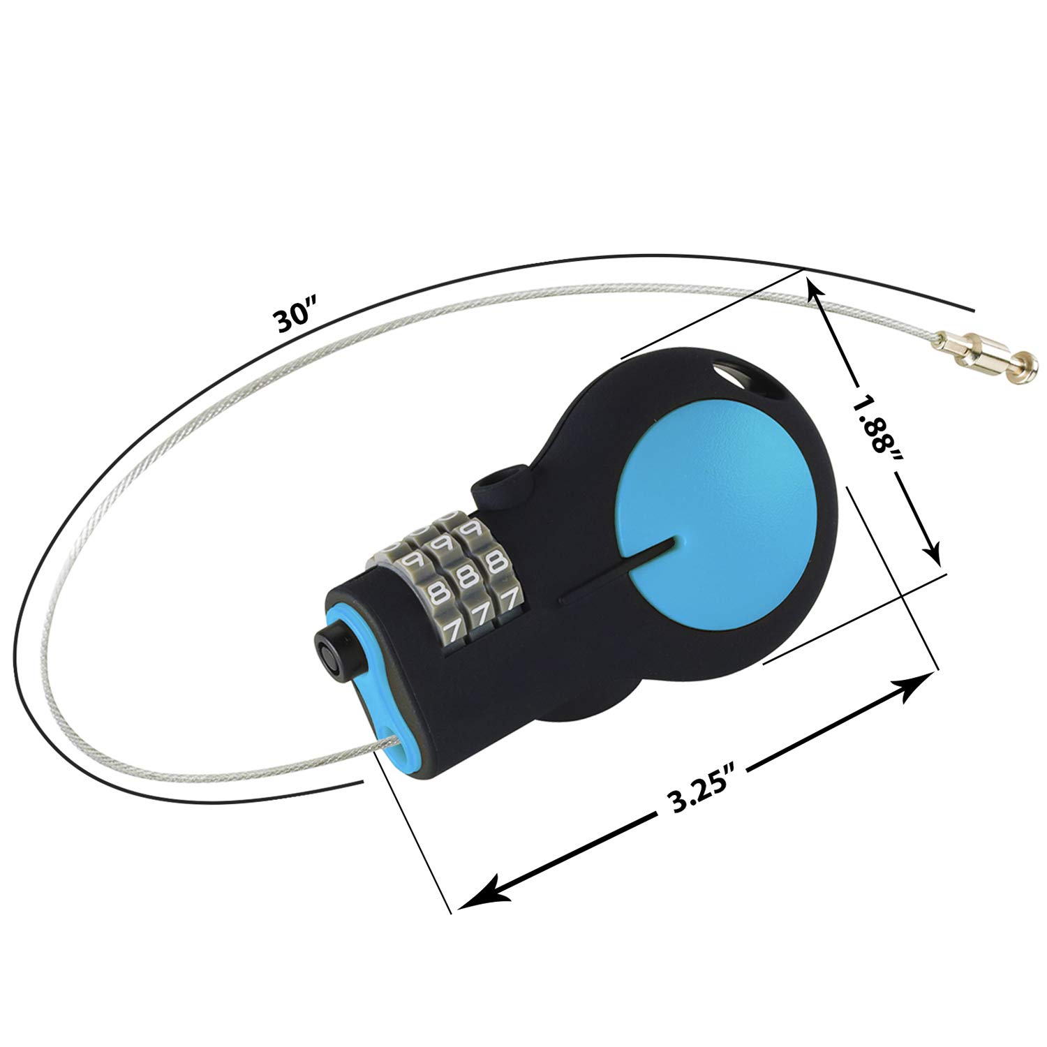 Lewis N. Clark TSA Approved Combination Padlock & Bike Lock for Luggage, Suitcases, Backpacks & Travel - Adjustable 30-inch Retractable Steel Cable Security Lock - Blue - Perfect for Airports, Gym Lockers & Bicycle Safety