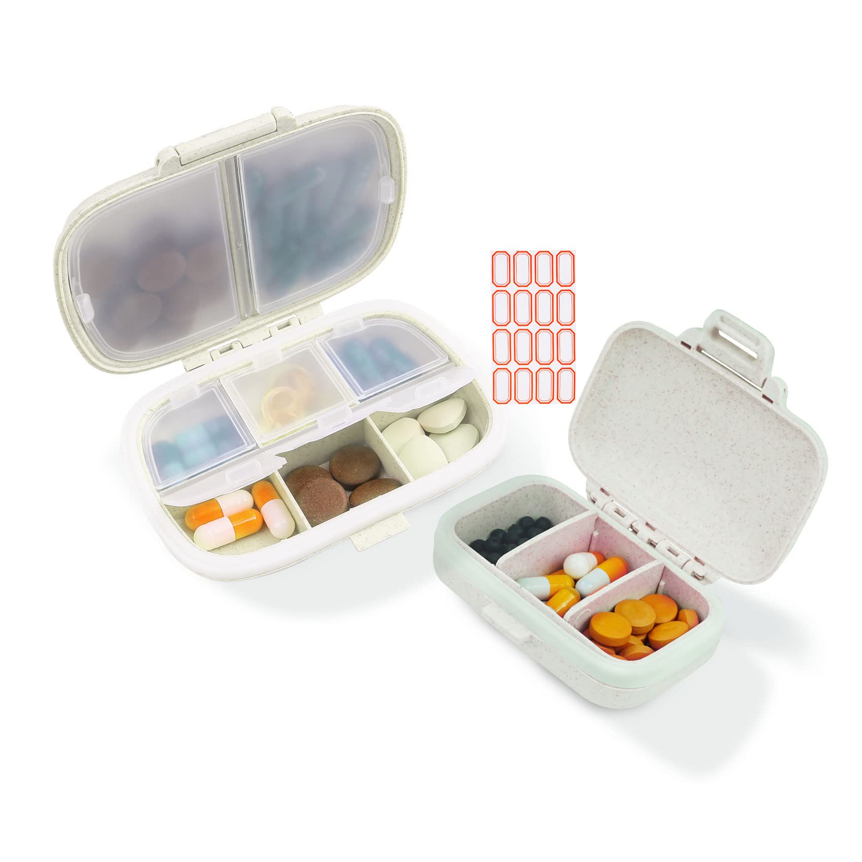 2 Pack Small Pill Organizer Box - Portable 8 & 3 Compartment Medicine Case for Daily Vitamins, Supplements & Pills | Perfect for Home, Travel & Weekly Medication Management (BPA-Free)