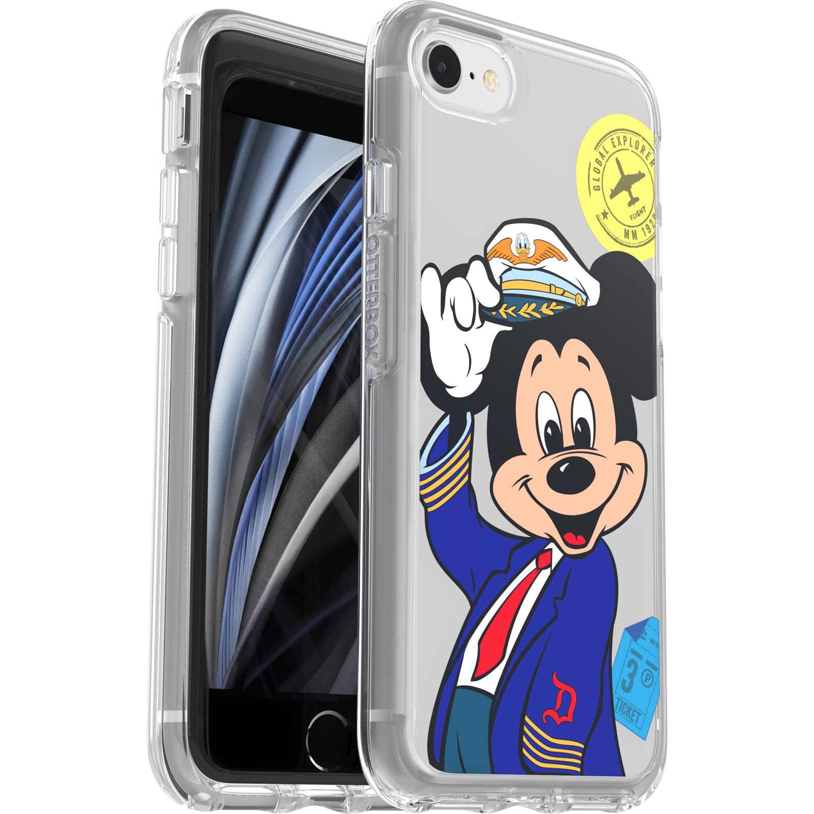 OtterBox Disney Mickey Mouse iPhone Case - Walt's Plane Pilot Design for iPhone SE 3/2 & iPhone 8/7 | Symmetry Series Protective Cover | Perfect for Disney Fans, Travel & Everyday Use