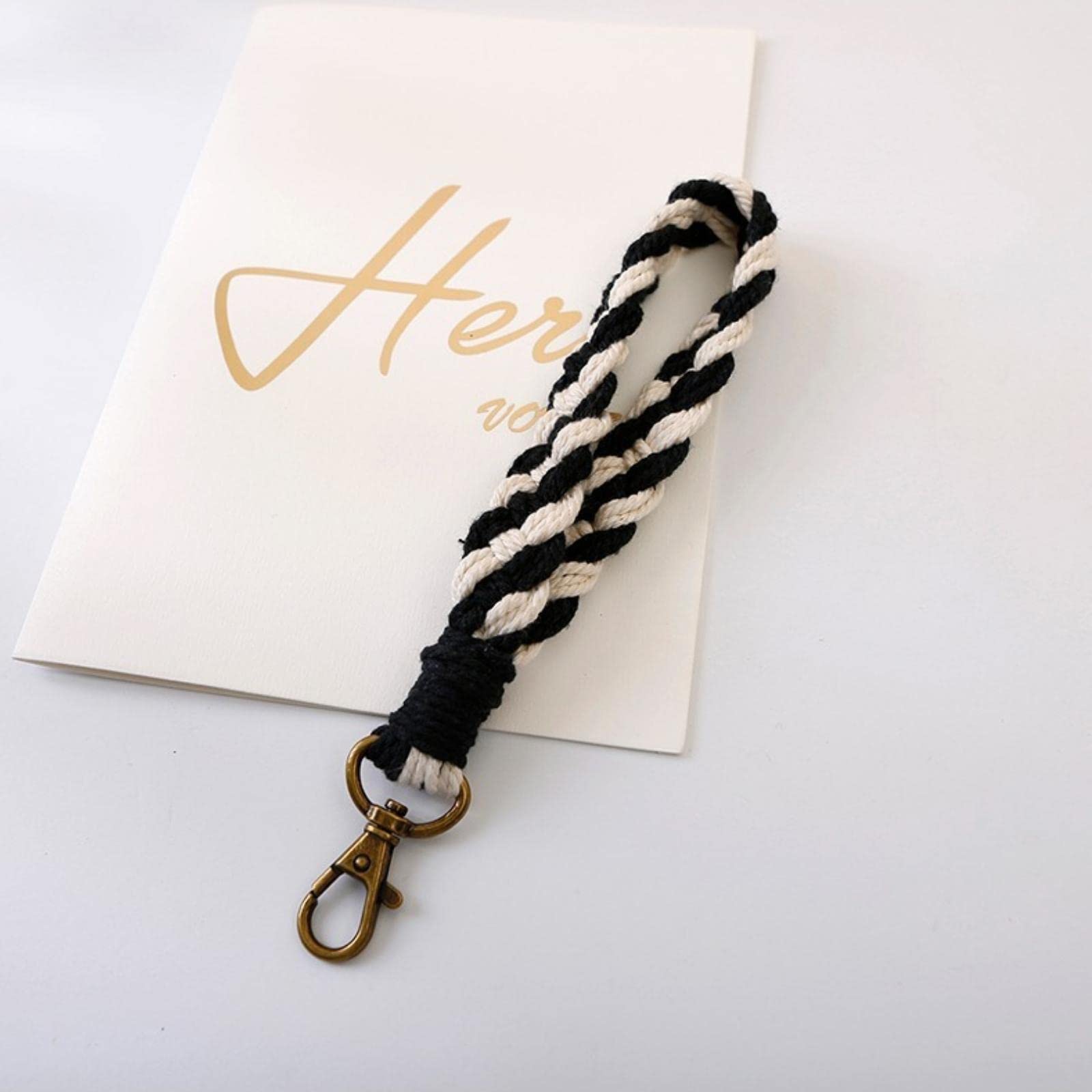 Boho Macrame Phone Wrist Strap - Anti-Loss Phone Bracelet with Tether Tab for iPhone & Android (Black & White, 2-Pack) | Perfect for Travel, Shopping & Outdoor Activities
