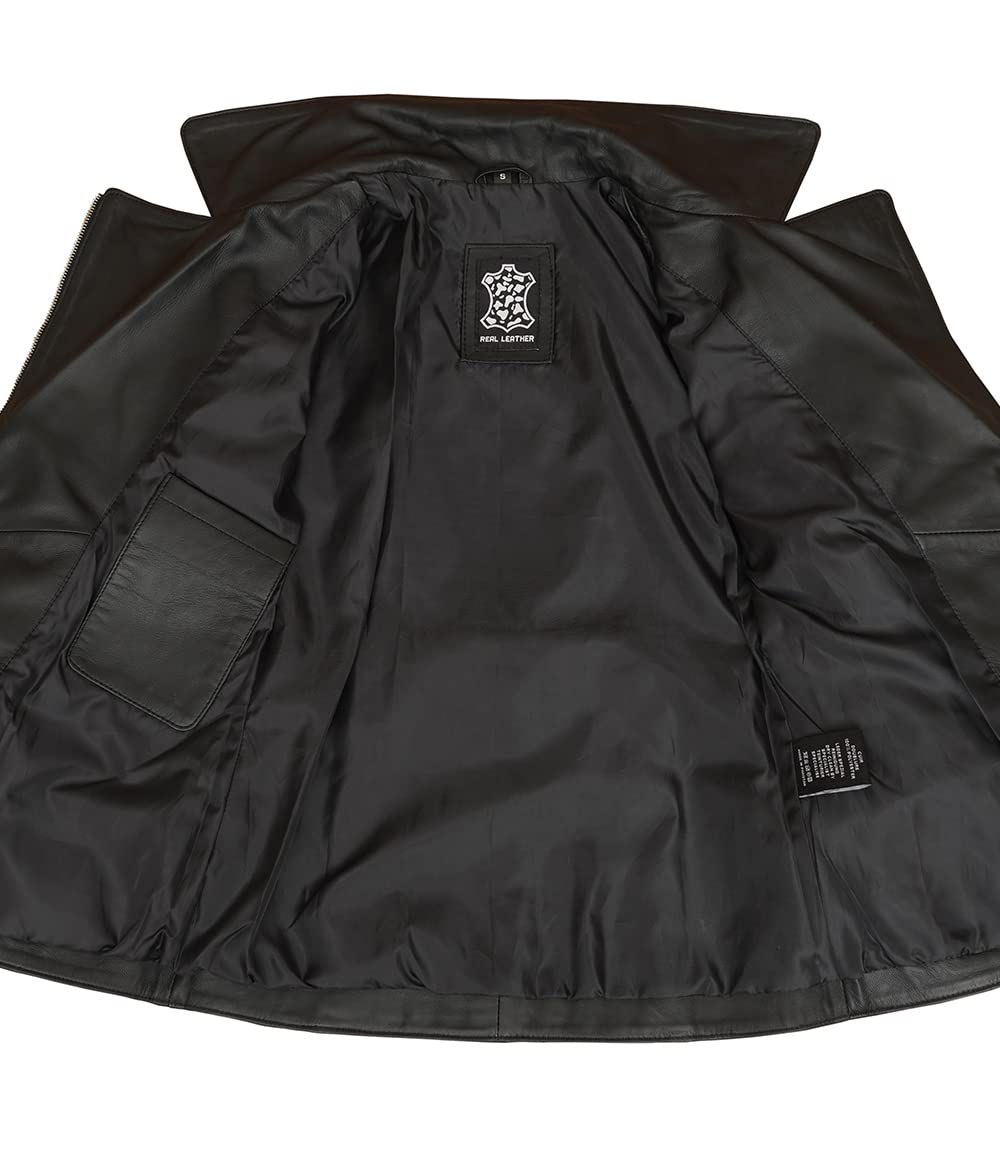 Genuine Lambskin Leather Motorcycle Jacket for Women - Stylish Long Leather Coat with Zipper - Perfect for Riding, Biker Fashion & Casual Outfits