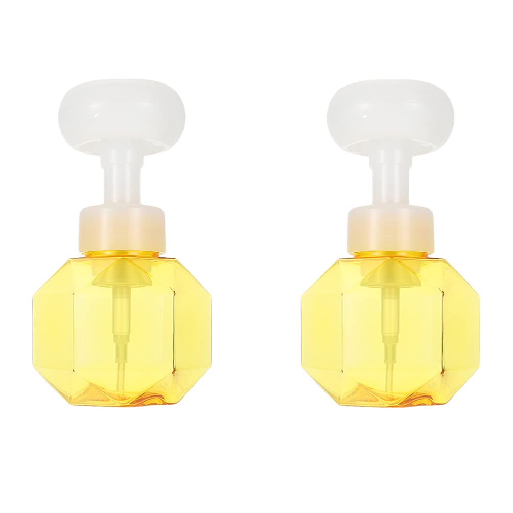 Cabilock 4-Piece Foaming Soap Dispenser Set - Flower Shaped Plastic Bubble Bottles for Hand Soap, Facial Cleanser, Lotion, Shampoo | Empty Liquid Containers for Bathroom, Kitchen & Dishwasher Detergent Storage | Yellow Decorative Dispensers for Home & Salon Use