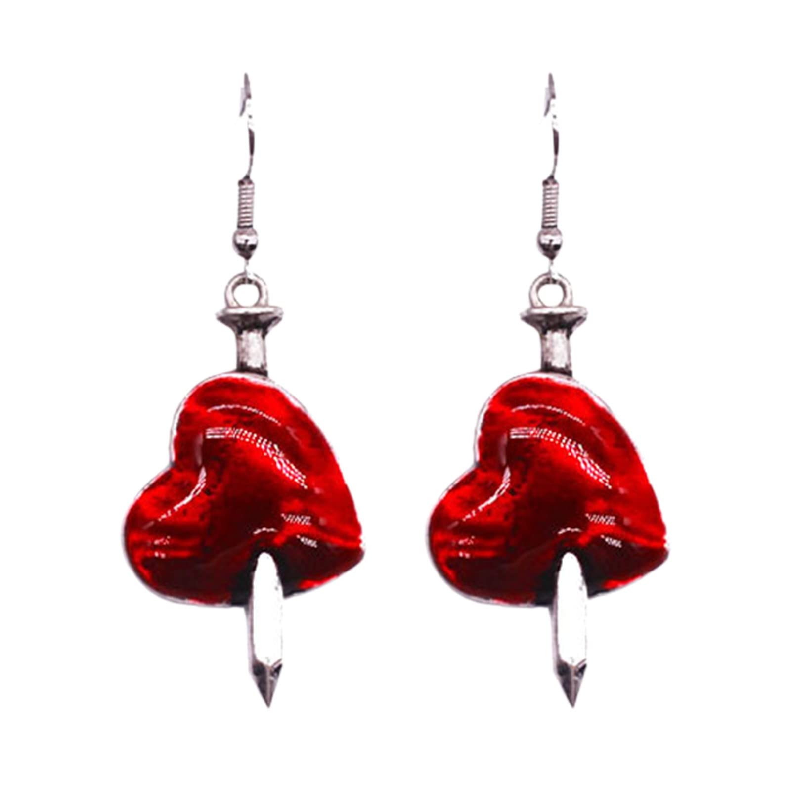 Halloween Heart-Shaped Silver Earrings - Gothic Horror Dangle Earrings for Women | Fake Weapon Jewelry for Halloween Parties & Costume Accessories