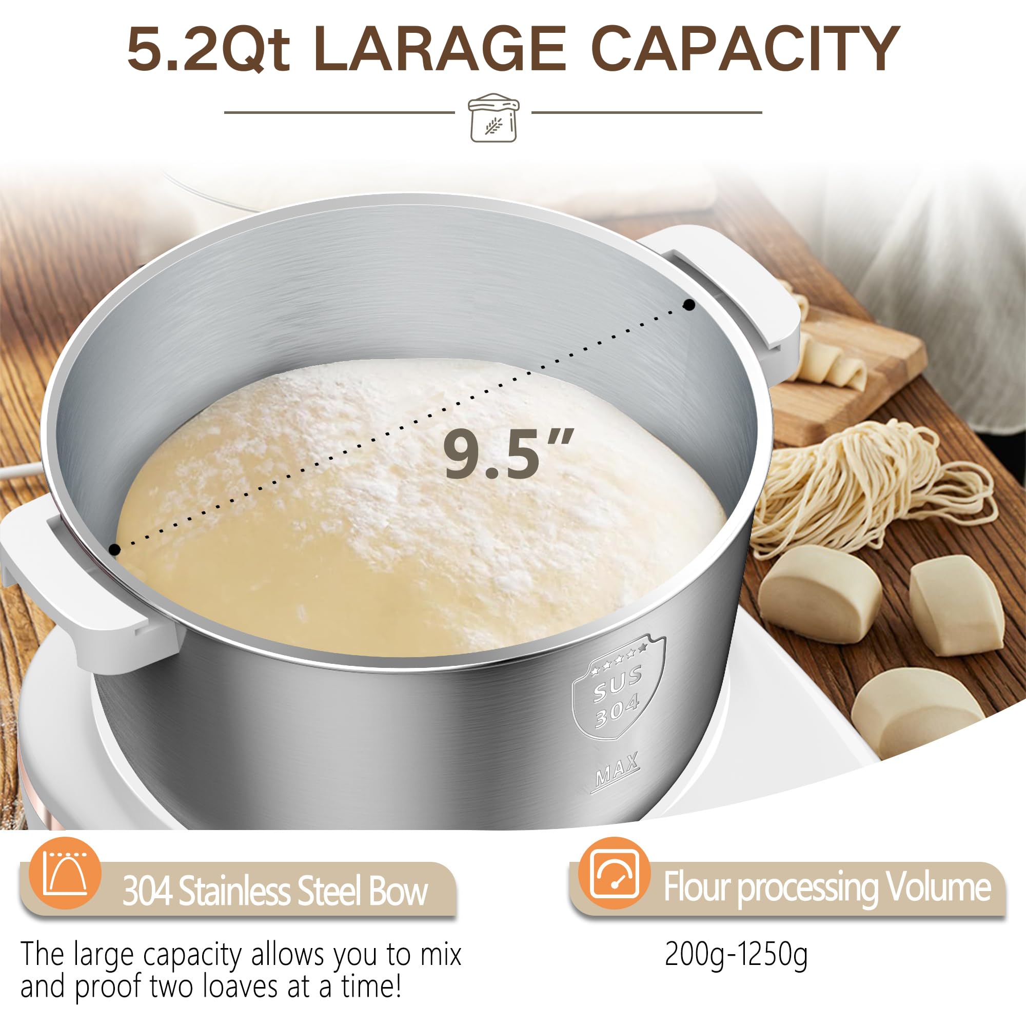 Electric Dough Mixer with Ferment Function - 5.2QT (5L) Stainless Steel Stand Mixer for Bread, Pizza, Toast - Perfect for Home Baking, Holiday Gifts & Christmas Presents - Ideal for Kitchens, Bakeries & Holiday Cooking