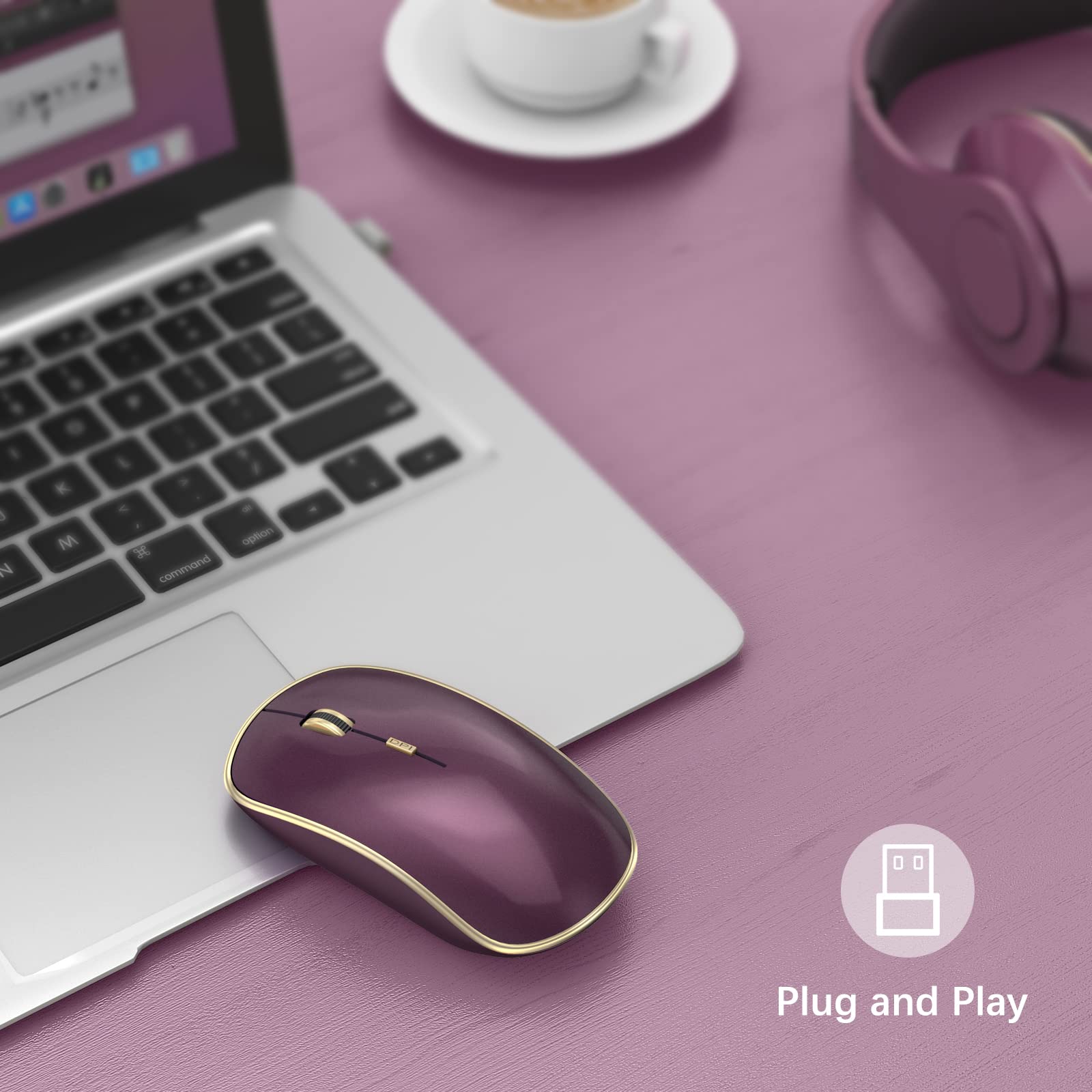 JOYACCESS J Wireless Mouse for Laptop - 2.4G Slim Silent Mouse with 3200 DPI, USB Receiver for Desktop, Notebook, Chromebook, PC (Wine Red) | Perfect for Office Work, Online Classes & Gaming