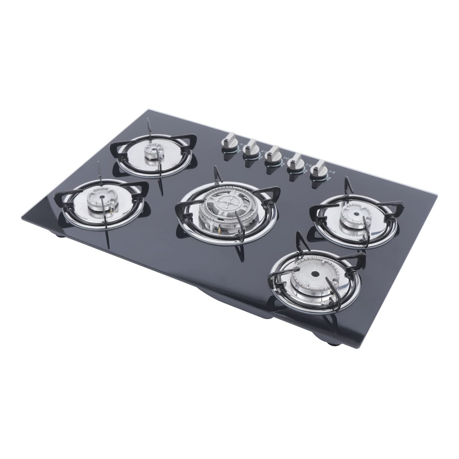 30 Inch 5 Burner Built-in Gas Cooktop with Tempered Glass Surface - LPG/NG Compatible Stove with Flameout Protection (770x510mm) - Perfect for Modern Kitchens, Home Cooking & Professional Chefs