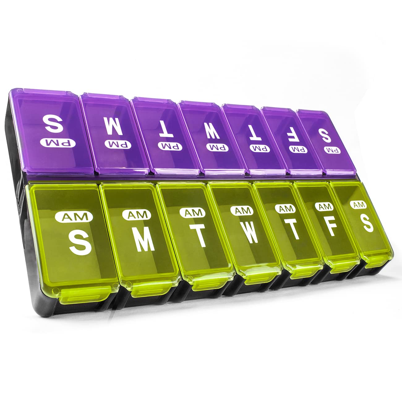 Remtise 7-Day AM/PM Pill Organizer - Large Weekly Medicine Box for Pills, Vitamins, Fish Oil & Supplements (Purple & Yellow) | Perfect for Daily Medication, Travel & Elderly Care