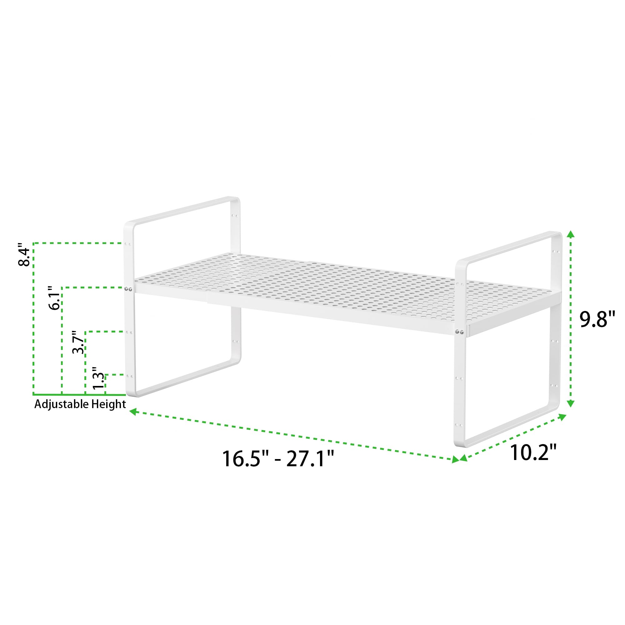Expandable Cabinet Organizer Shelf - Stackable Storage Rack for Kitchen, Bathroom, Pantry & Office - Heavy Duty Non-Slip White Large Shelf (1 Pack) - Perfect for Spice Organization, Coffee Station & Countertop Storage