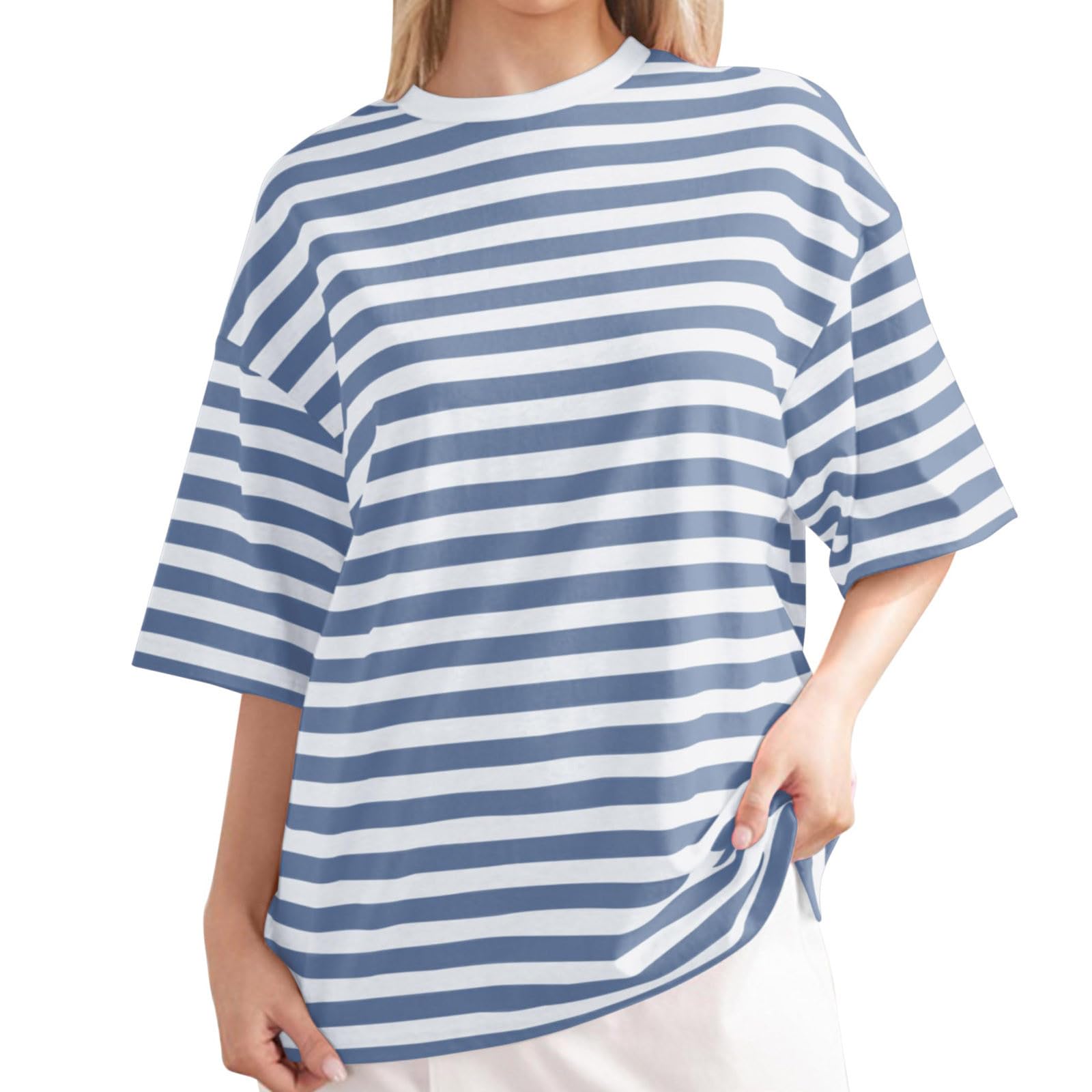 Women's Oversized Striped T-Shirts - Color Block Short Sleeve Casual Tee Shirts 2024 Summer Fashion Loose Pullover Tops | Perfect for Beach, Travel & Everyday Wear