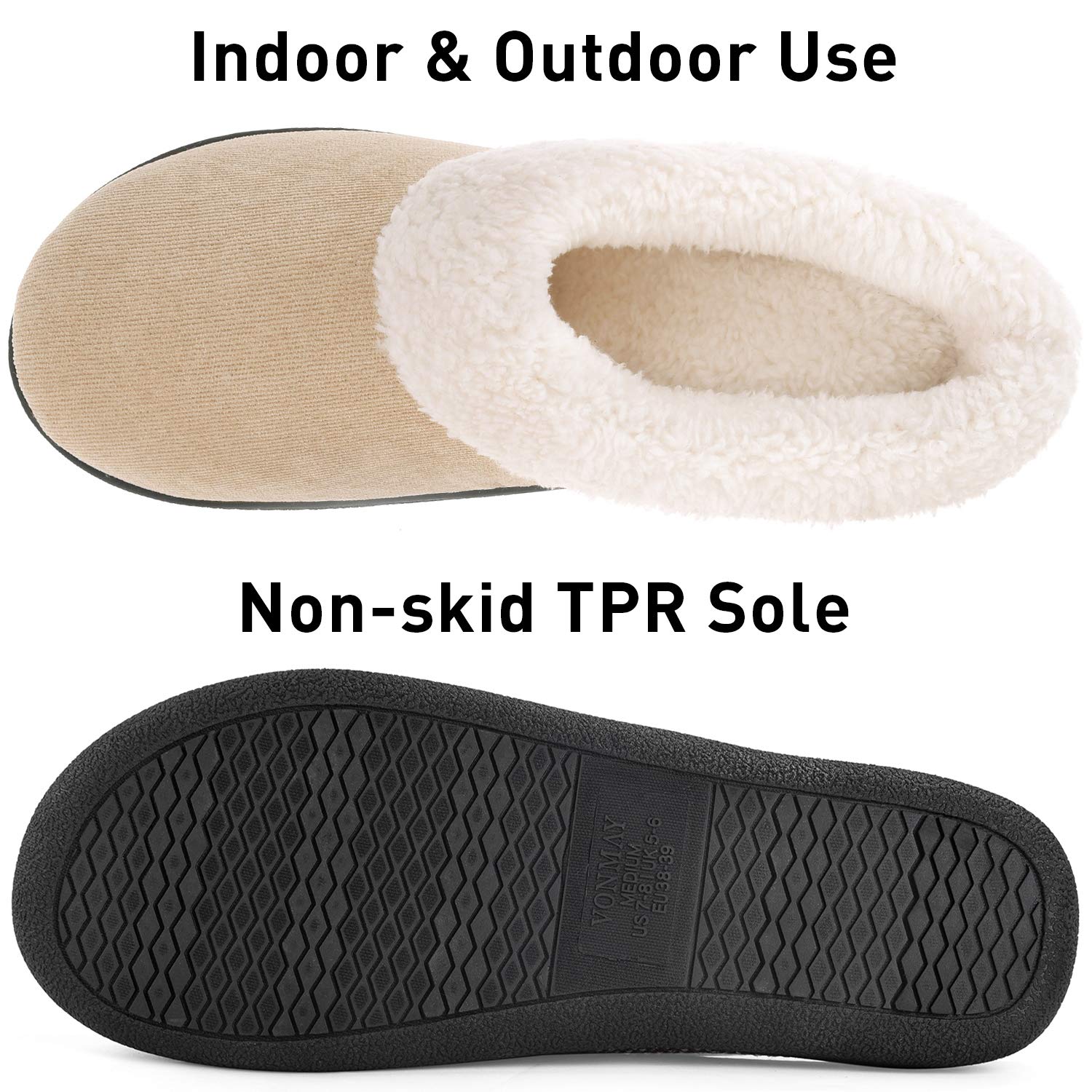 VONMAY Women's Fuzzy House Slippers with Memory Foam & Fleece Collar - Cozy Indoor/Outdoor Slippers for Winter, Home, Office & Travel Comfort